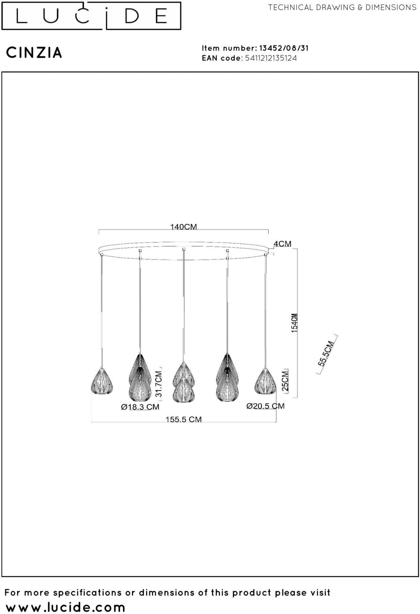 Cinzia Hanglamp - Wit Lucide Hanglamp 13452/08/31