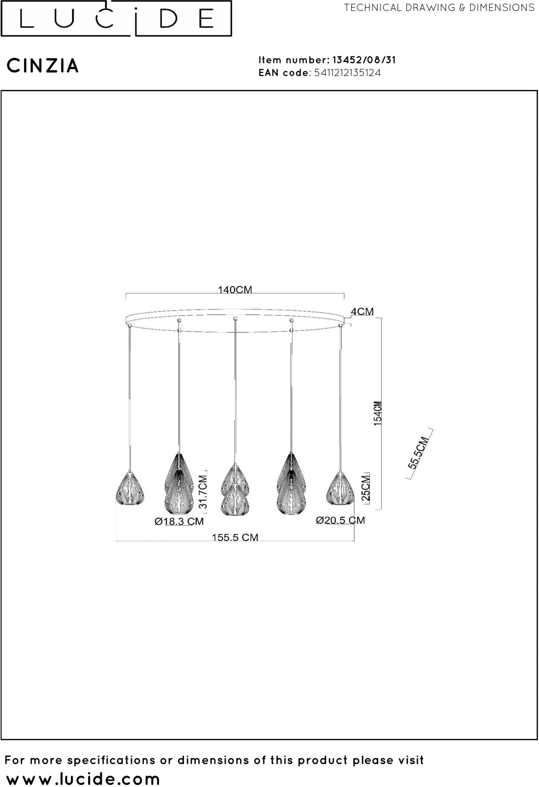 Cinzia Hanglamp - Wit Lucide Hanglamp 13452/08/31