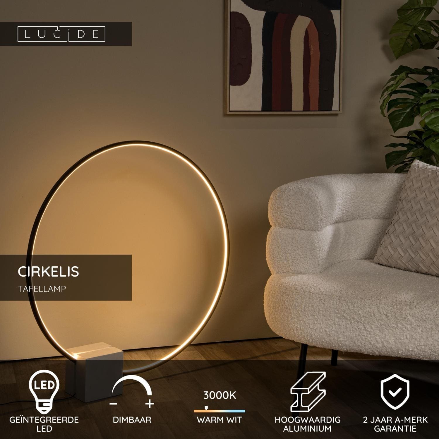 Cirkelis Tafellamp Ø83 cm Led Dimb. - Zwart Lucide Tafellamp 05555/24/30