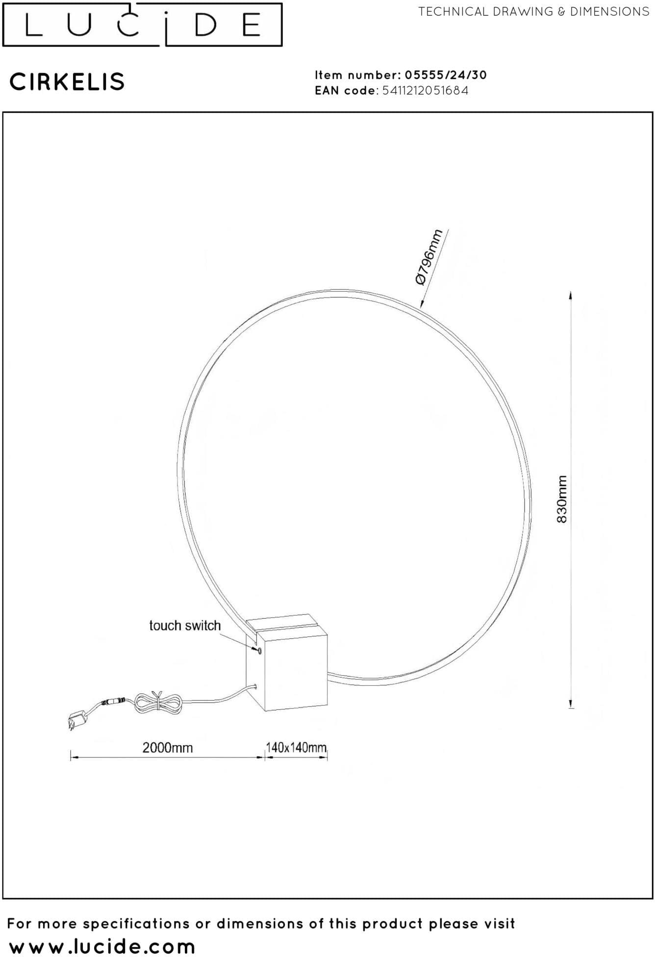 Cirkelis Tafellamp Ø83 cm Led Dimb. - Zwart Lucide Tafellamp 05555/24/30