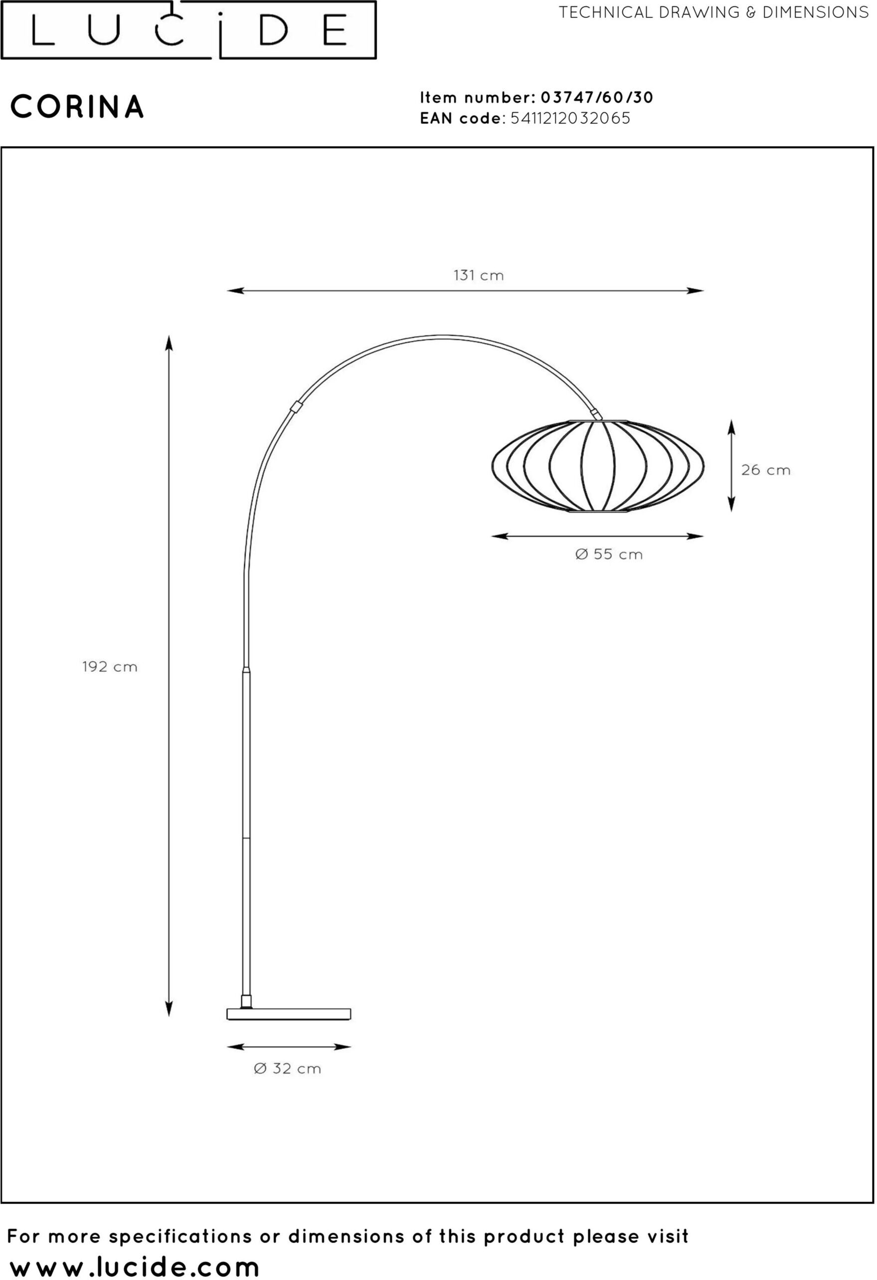 Corina Booglamp - Zwart Lucide Vloerlamp 03747/60/30