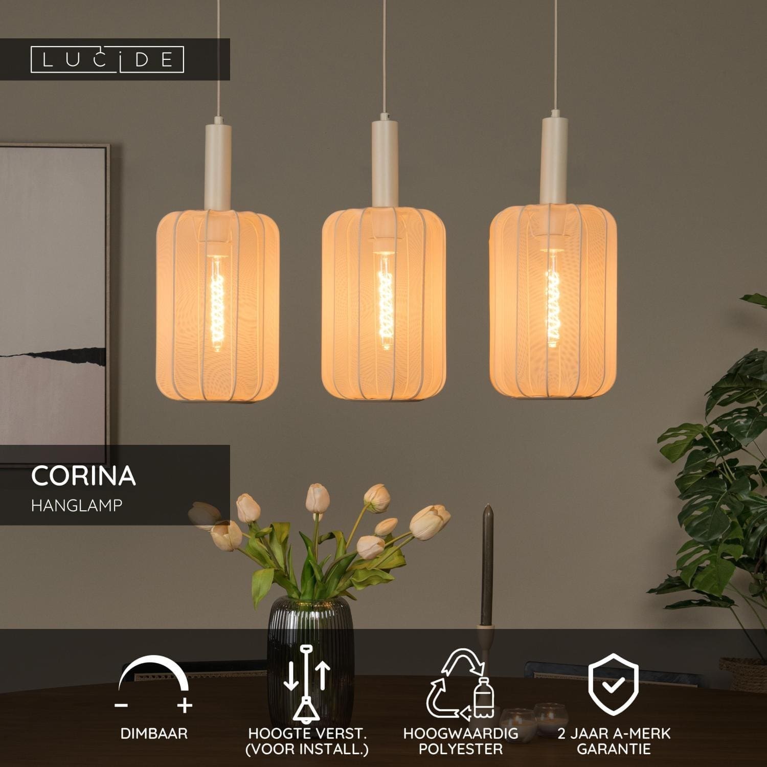 Corina Hanglamp - Beige Lucide Hanglamp 03447/03/38