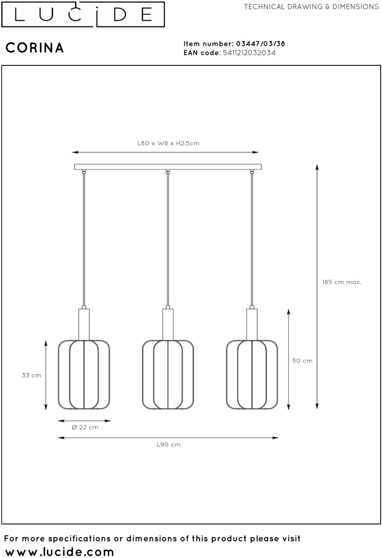 Corina Hanglamp - Beige Lucide Hanglamp 03447/03/38