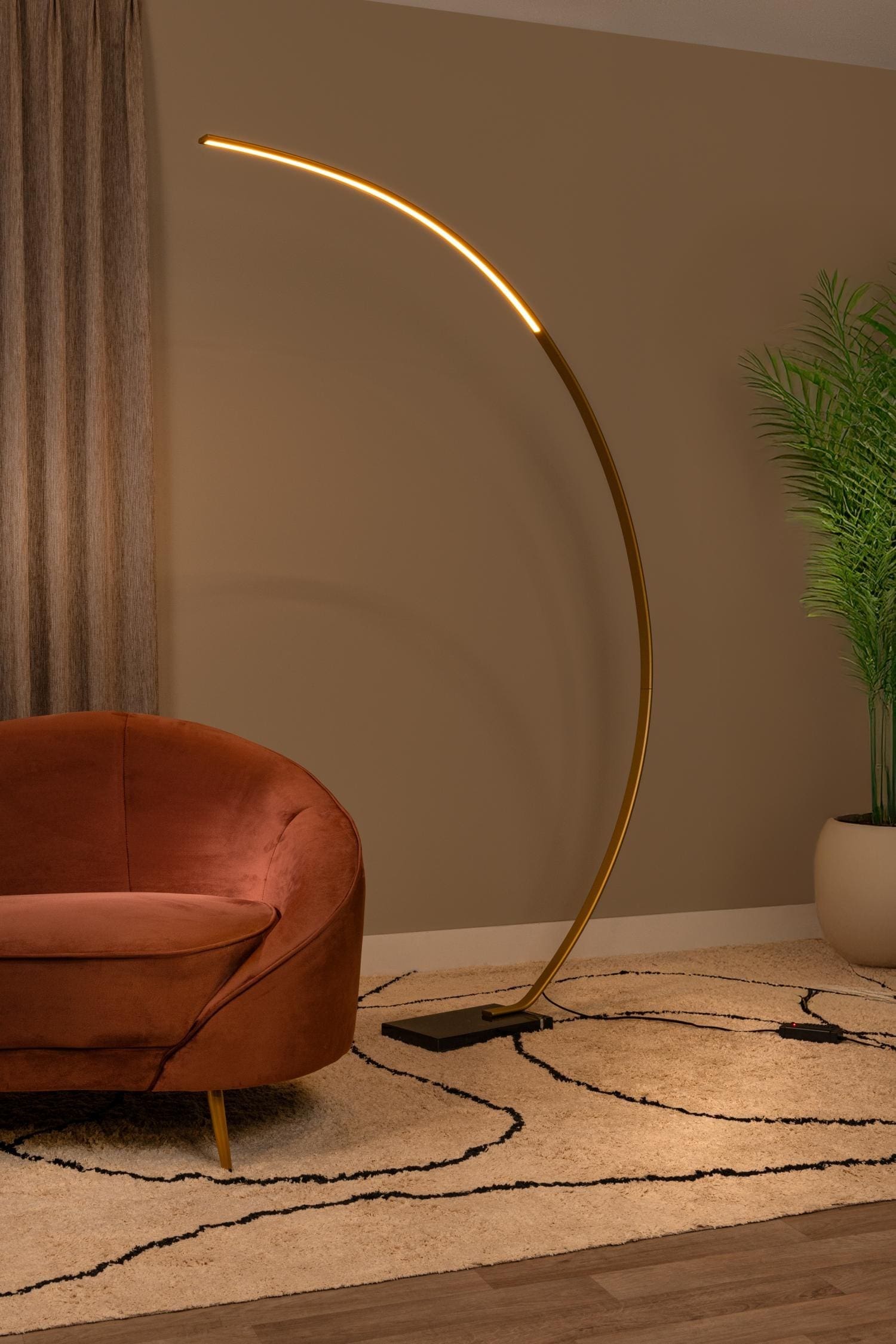 Curve Booglamp Led Dimb. - Mat Goud / Messing Lucide Vloerlamp 44700/11/02