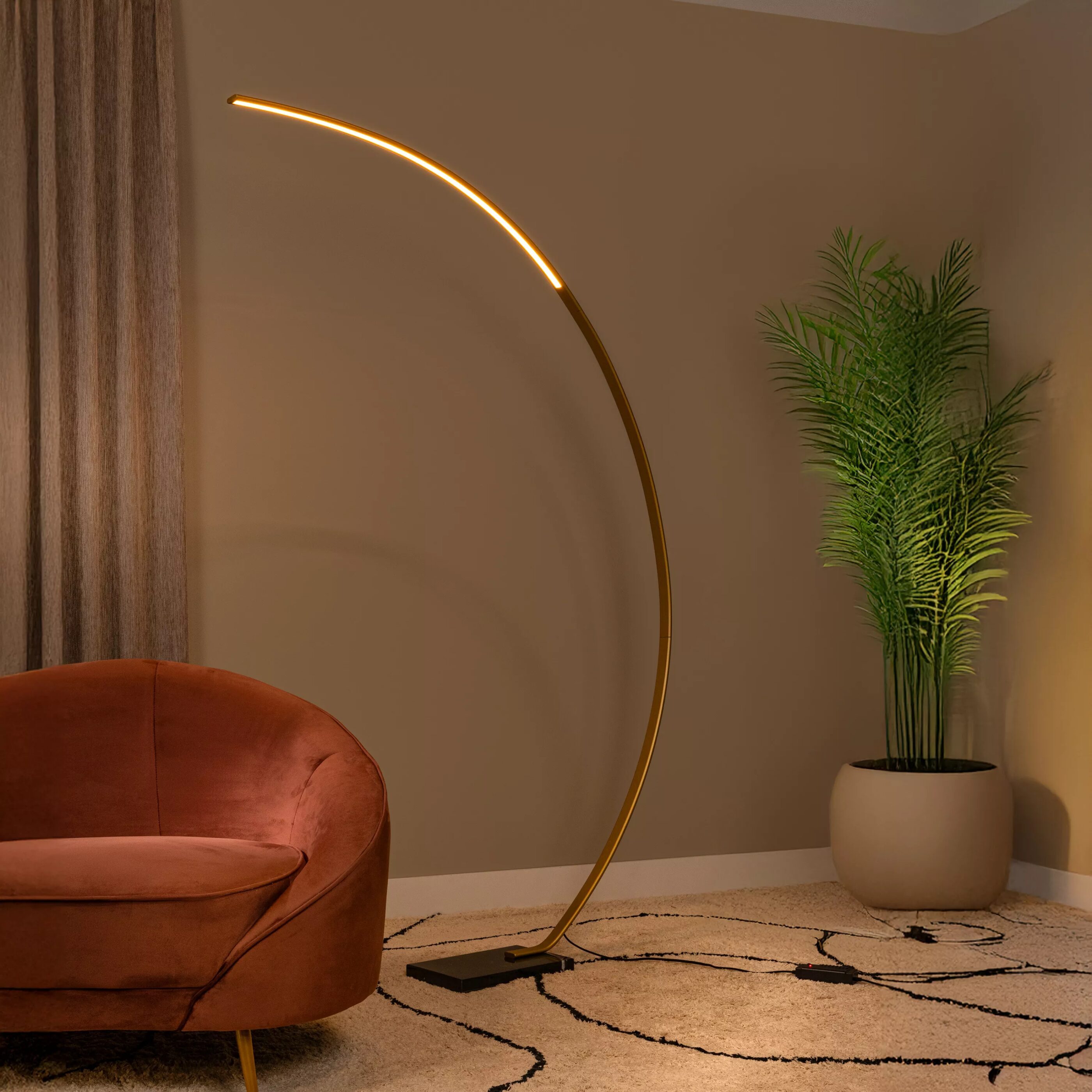 Curve Booglamp Led Dimb. - Mat Goud / Messing Lucide Vloerlamp 44700/11/02