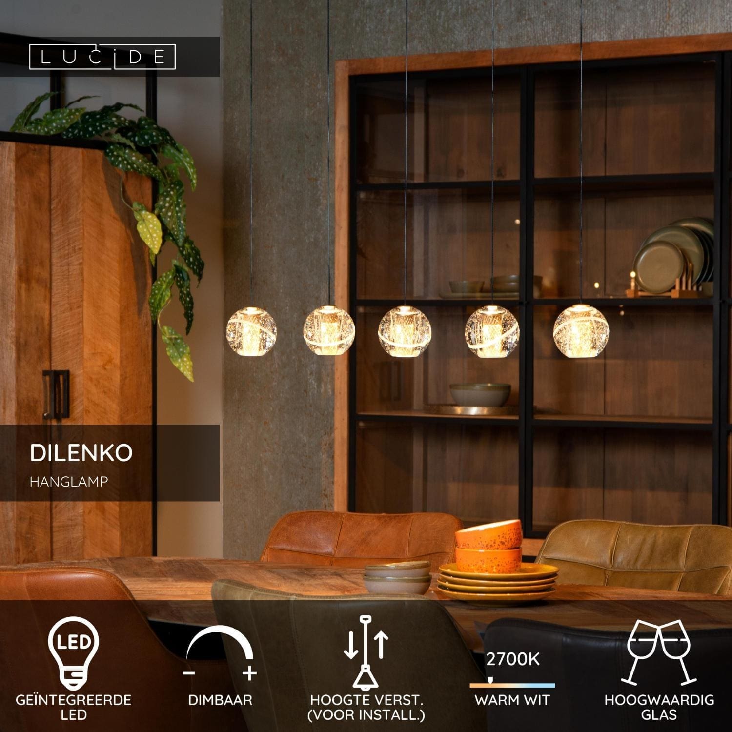 Dilenko Hanglamp Led Dimb. - Mat Goud / Messing Lucide Hanglamp 13497/16/02