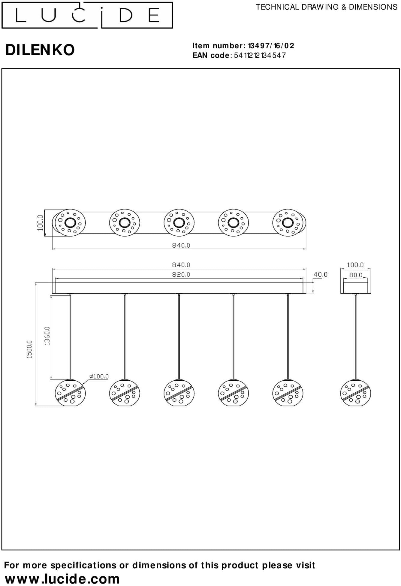 Dilenko Hanglamp Led Dimb. - Mat Goud / Messing Lucide Hanglamp 13497/16/02