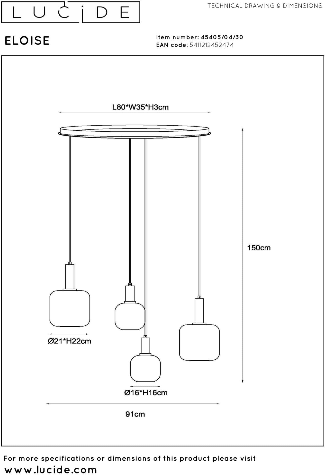Eloise Hanglamp - Zwart Lucide Hanglamp 45405/04/30