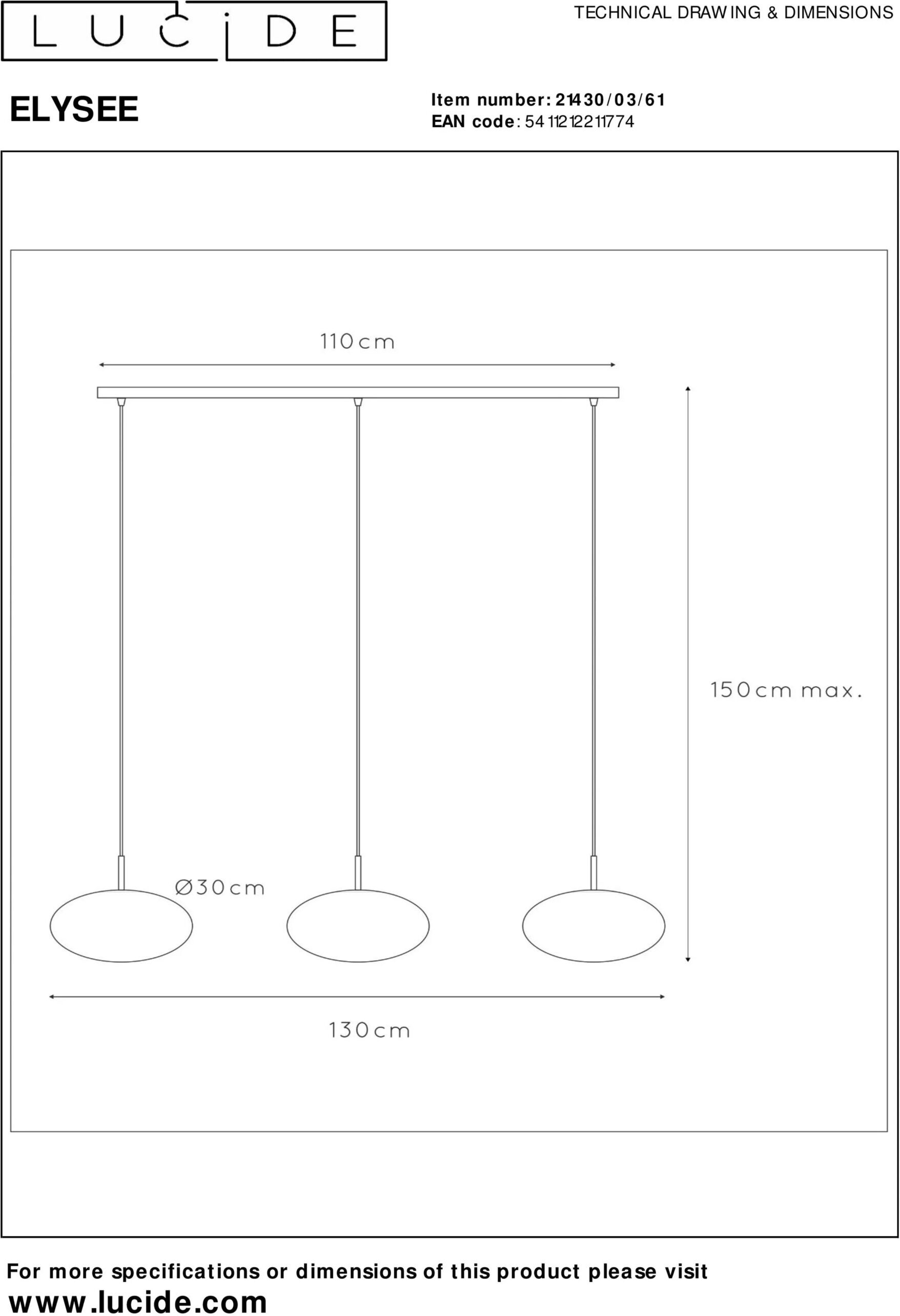Elysee Hanglamp - Opaal Lucide Hanglamp 21430/03/61