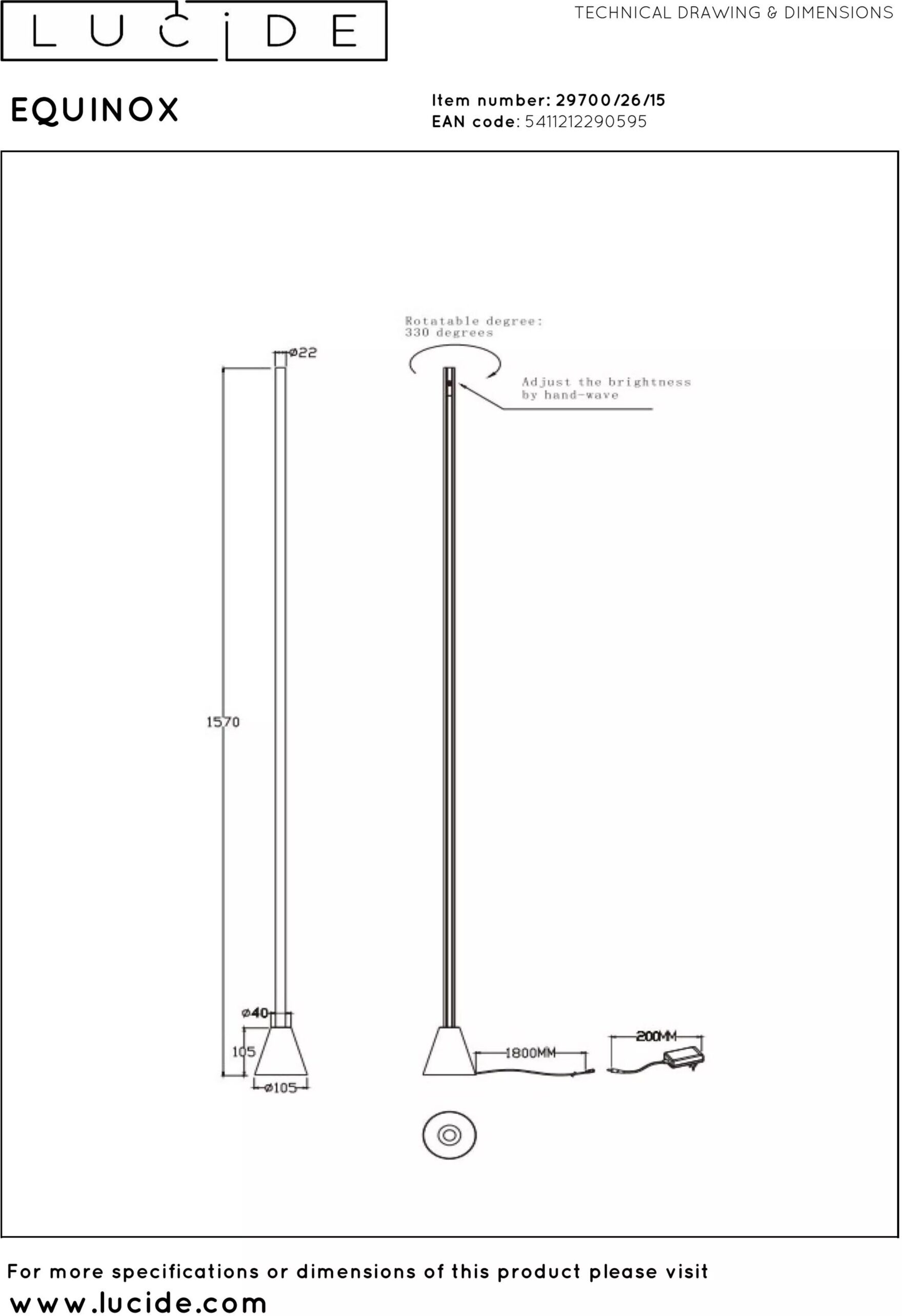 Equinox Vloerlamp Led Dimb. Cct 1x26w 2700k/4000k - Grijs Ijzer | Vibes Lucide Vloerlamp 29700/26/15