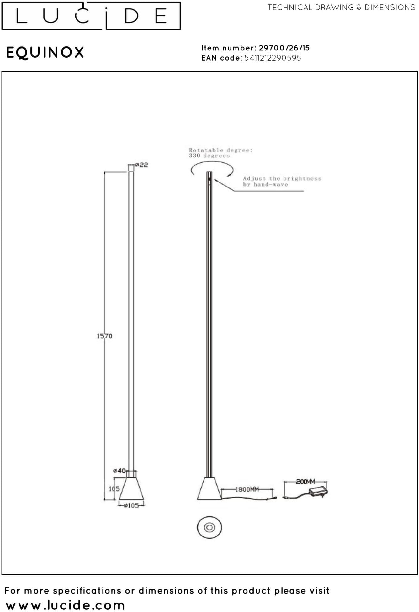 Equinox Vloerlamp Led Dimb. Cct 1x26w 2700k/4000k - Grijs Ijzer | Vibes Lucide Vloerlamp 29700/26/15