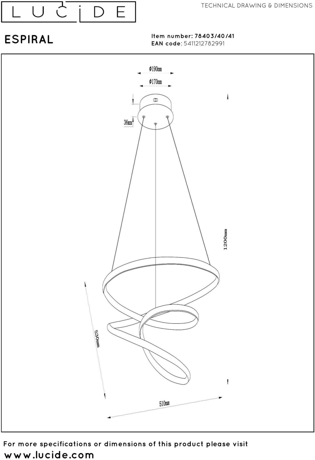 Espiral Hanglamp Led Dimb. Cct - Taupe | Essential Lucide Hanglamp 78403/40/41