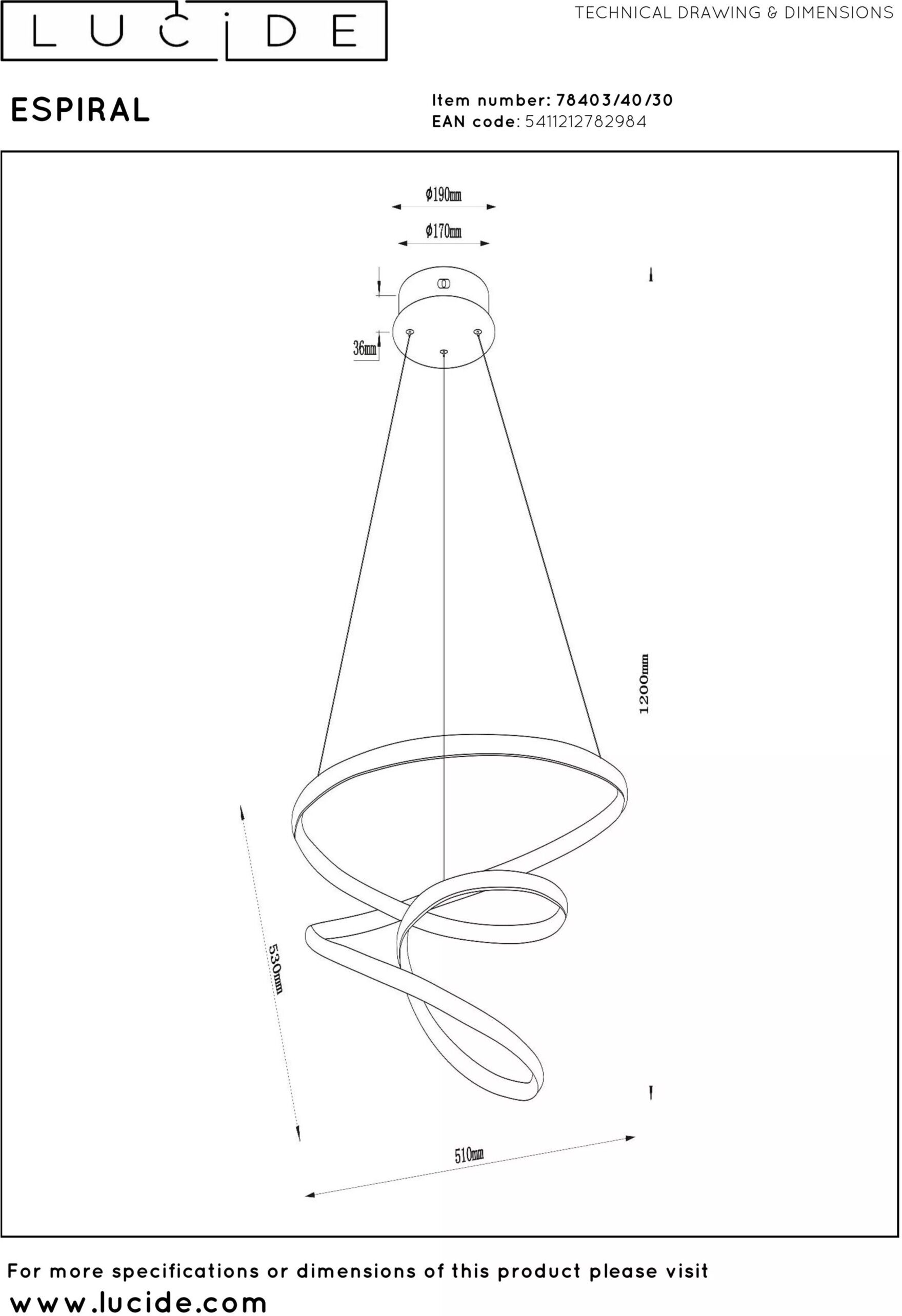 Espiral Hanglamp Led Dimb. Cct - Zwart | Essential Lucide Hanglamp 78403/40/30