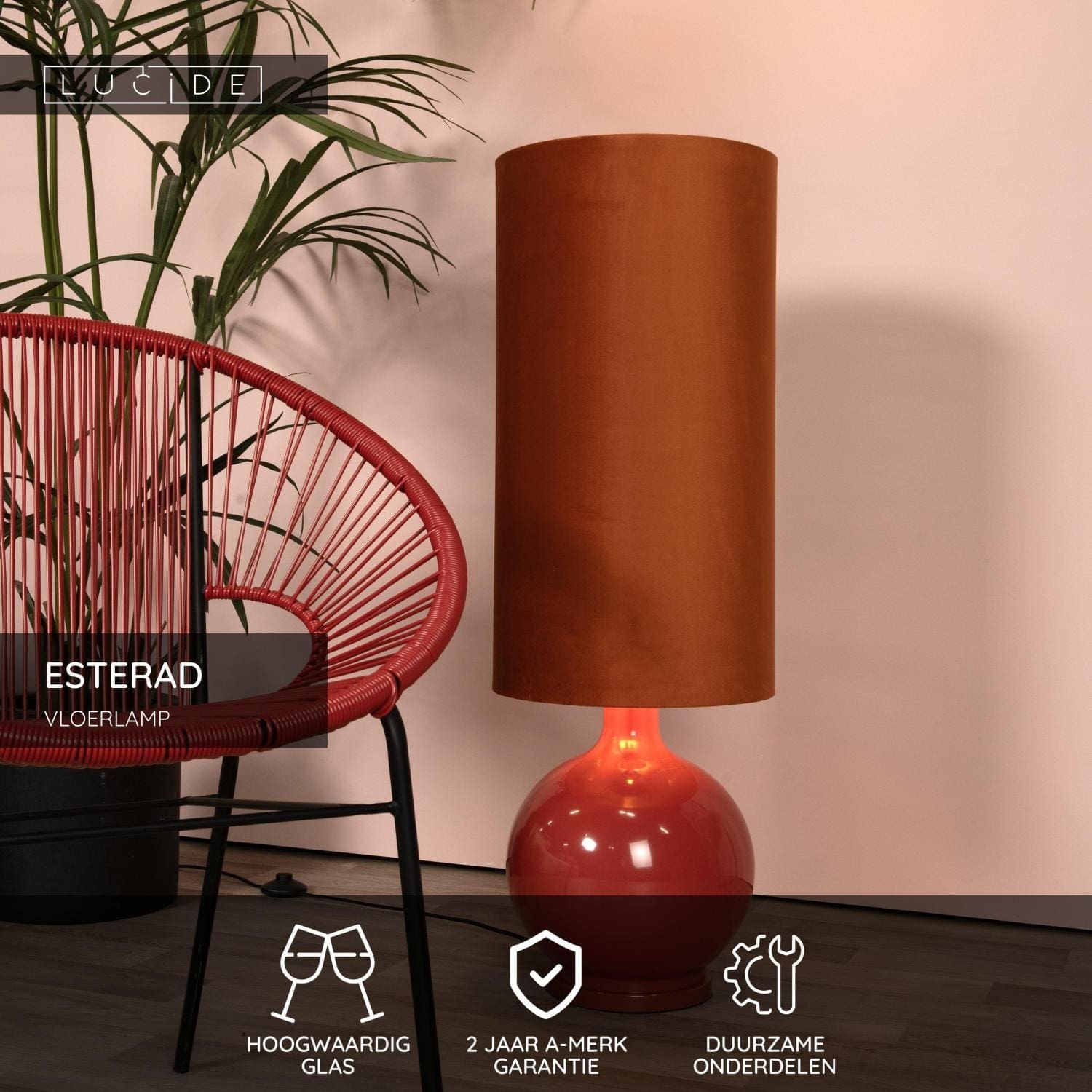 Esterad Vloerlamp Ø34 cm - Oranje Lucide Vloerlamp 10719/81/53