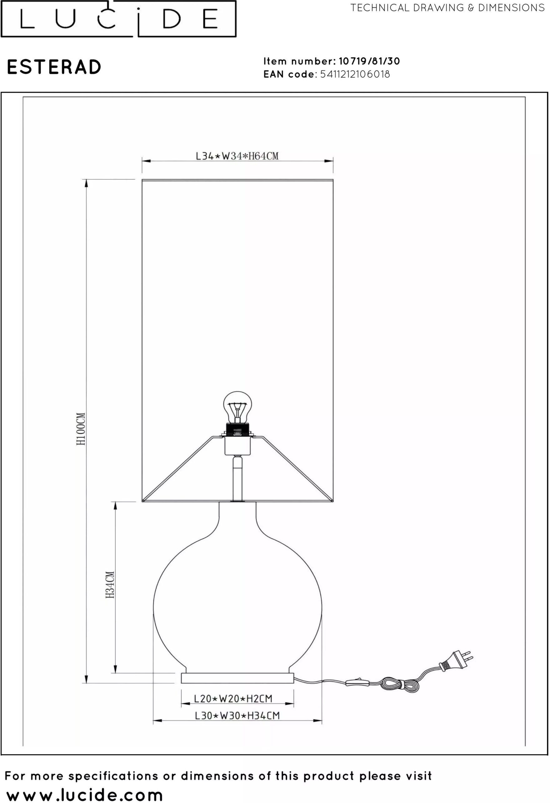 Esterad Vloerlamp Ø34 cm - Zwart Lucide Vloerlamp 10719/81/30