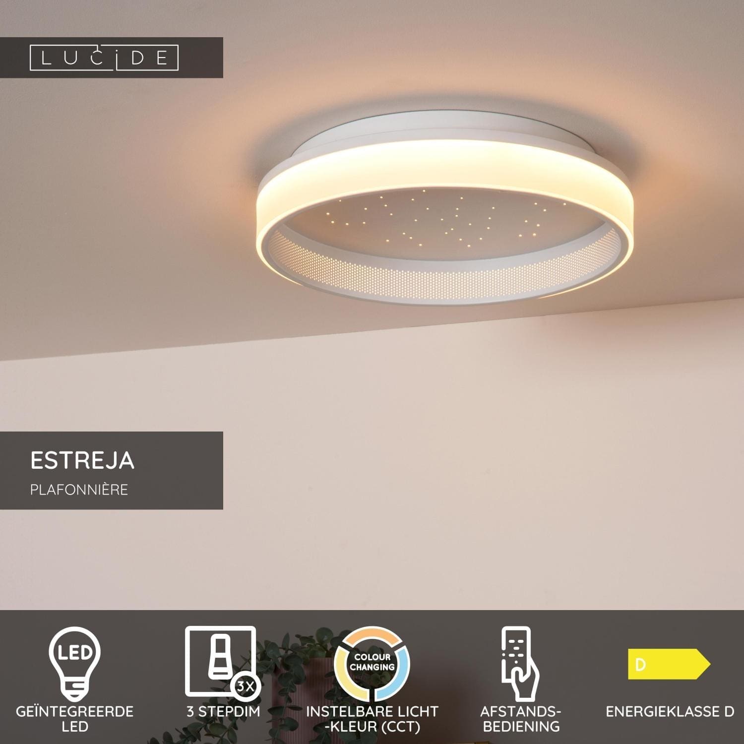 Estreja Plafonnière Ø40 cm Led 3 Stepdim Cct - Wit Lucide Plafondlamp 71102/40/31