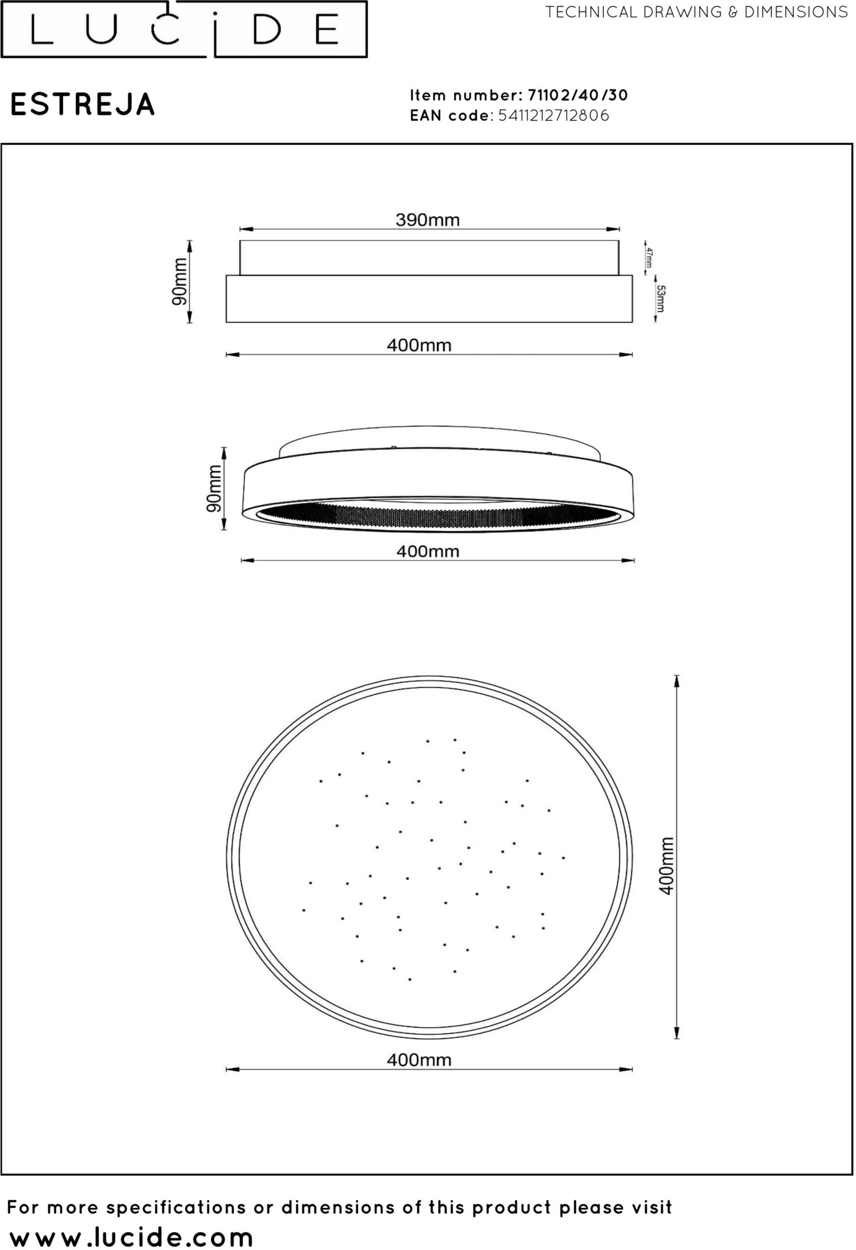 Estreja Plafonnière Ø40 cm Led 3 Stepdim Cct - Zwart - Afbeelding 19