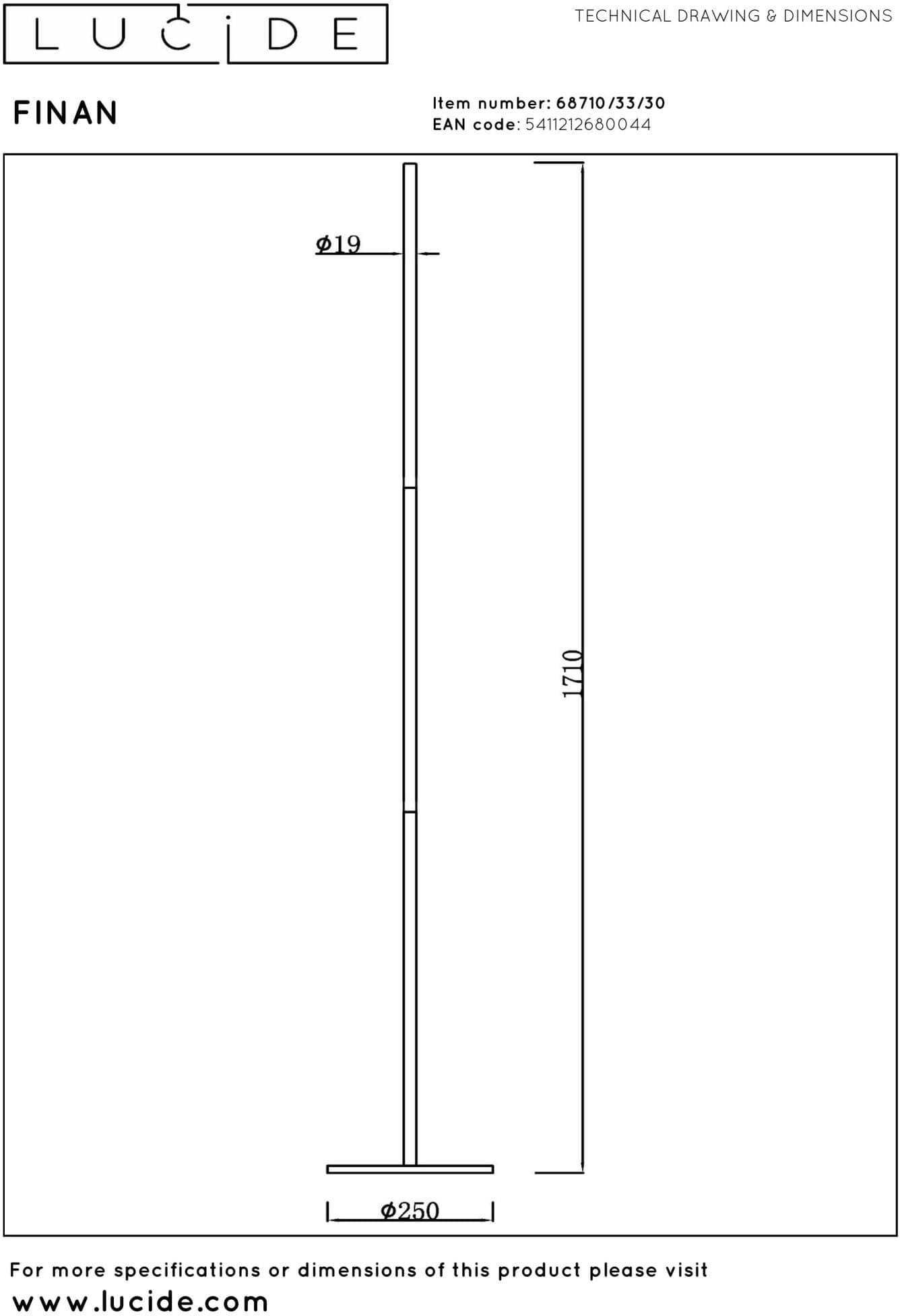 Finan Vloerlamp Led Dimb. - Zwart Lucide Vloerlamp 68710/33/30
