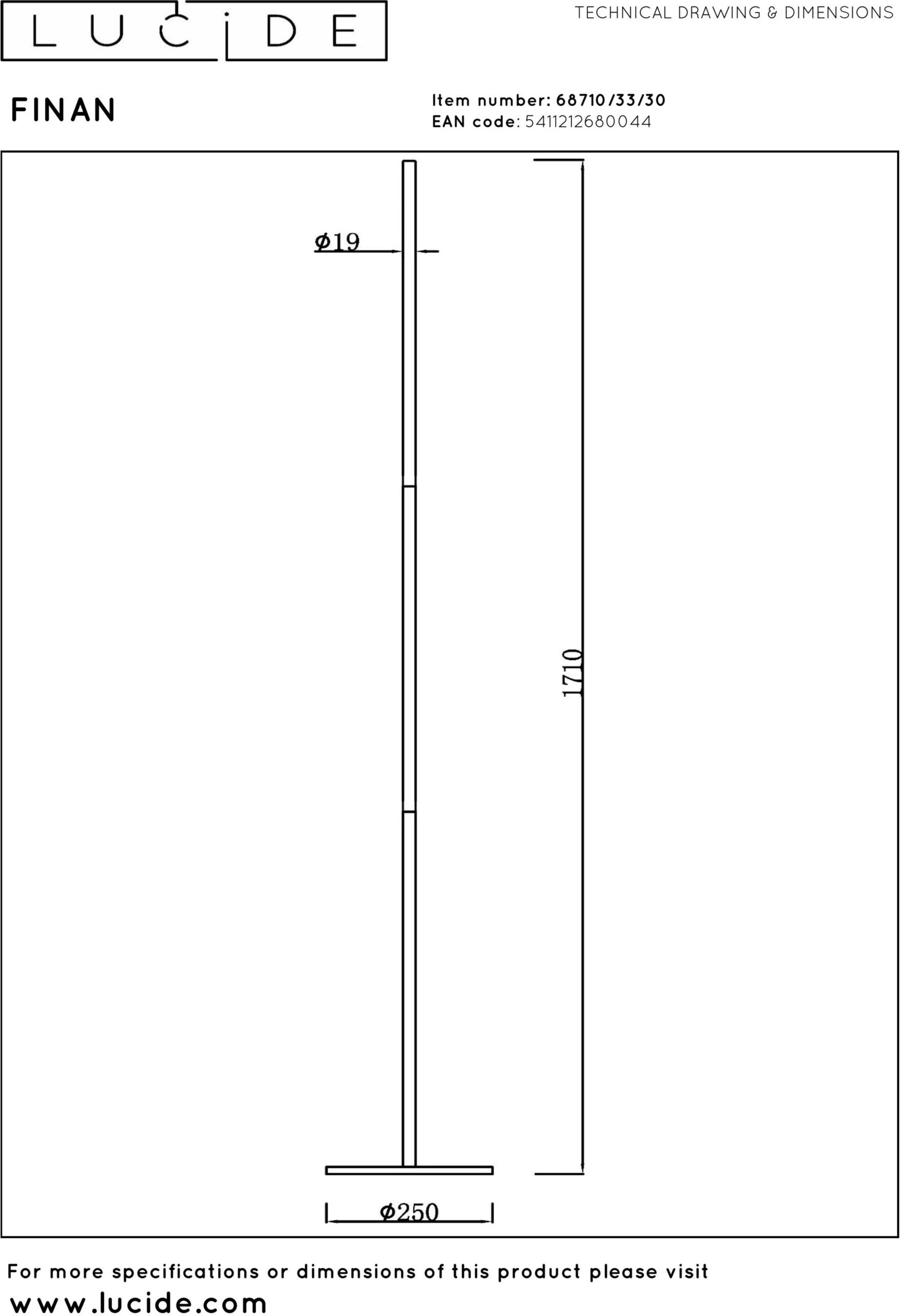 Finan Vloerlamp Led Dimb. - Zwart Lucide Vloerlamp 68710/33/30
