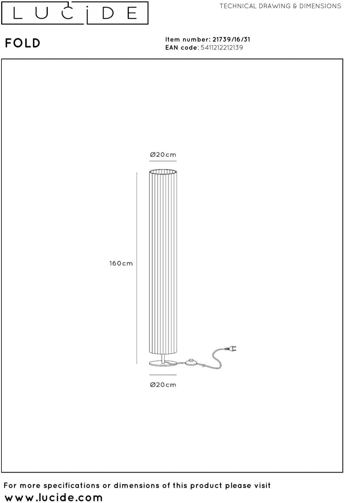 Fold Vloerlamp Ø20 cm - Wit Lucide Vloerlamp 21739/16/31