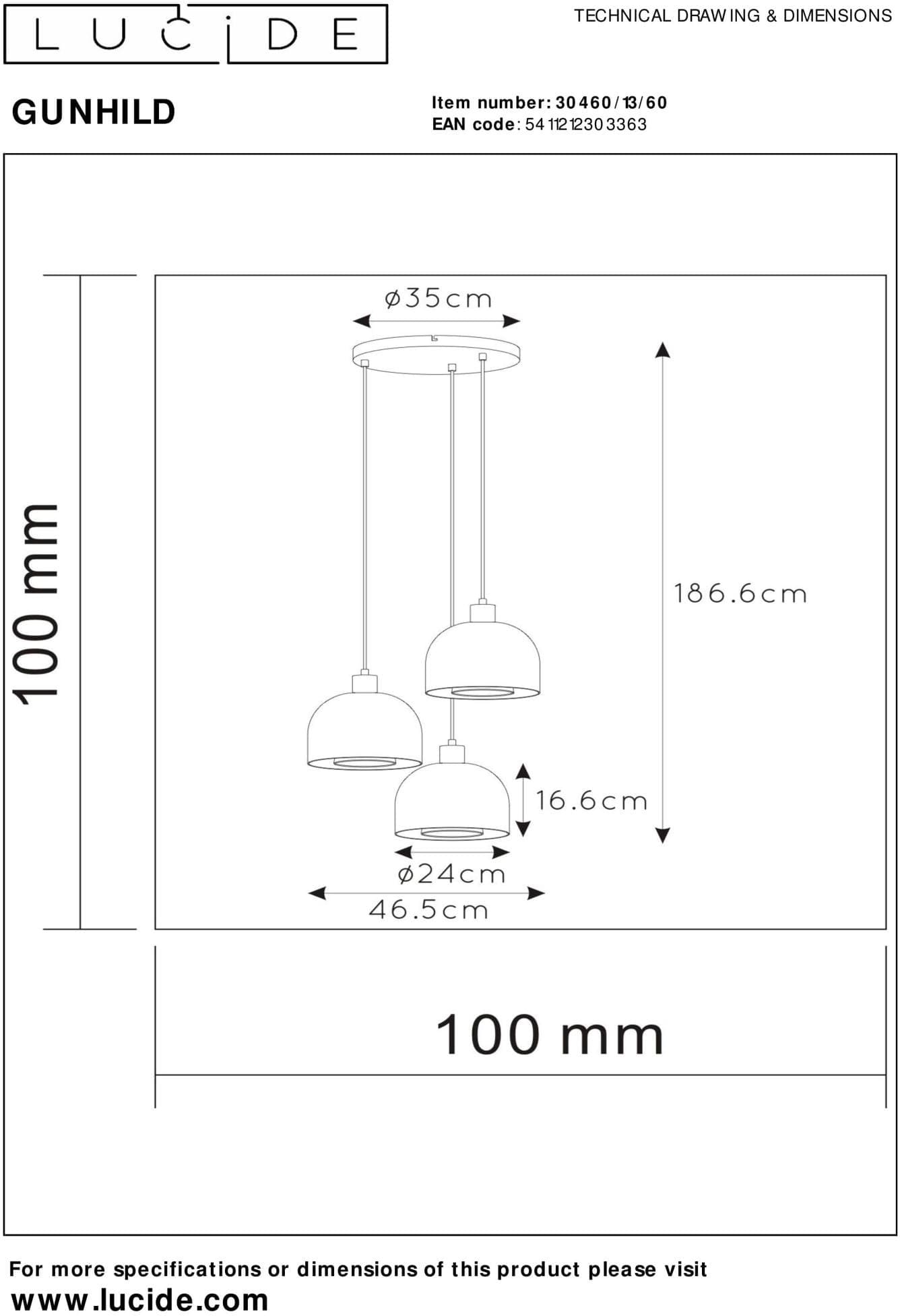 GUnhild Hanglamp - Transparant Lucide Hanglamp 30460/13/60