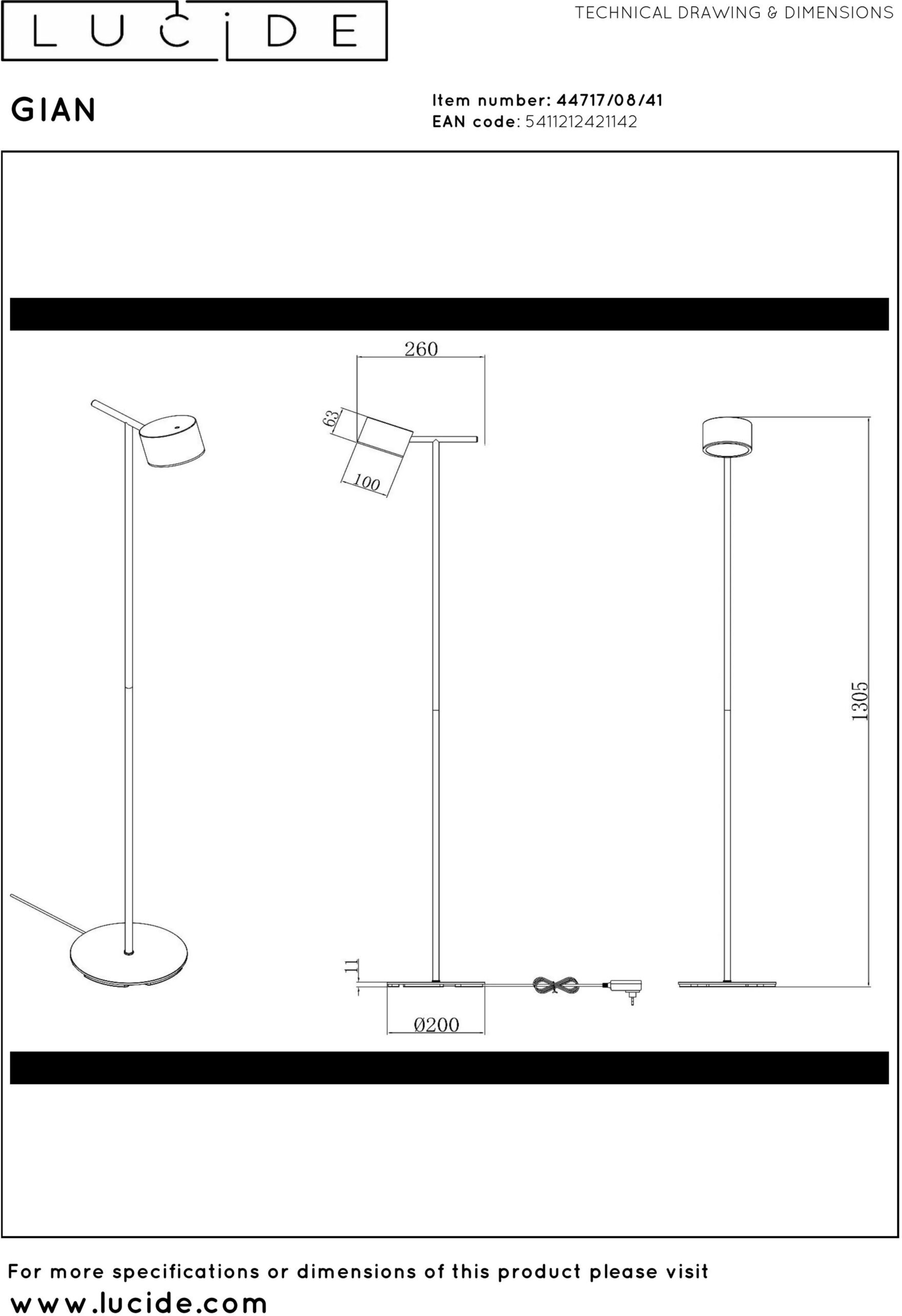 Gian Vloerlamp Led Dimb. - Taupe Lucide Vloerlamp 44717/08/41