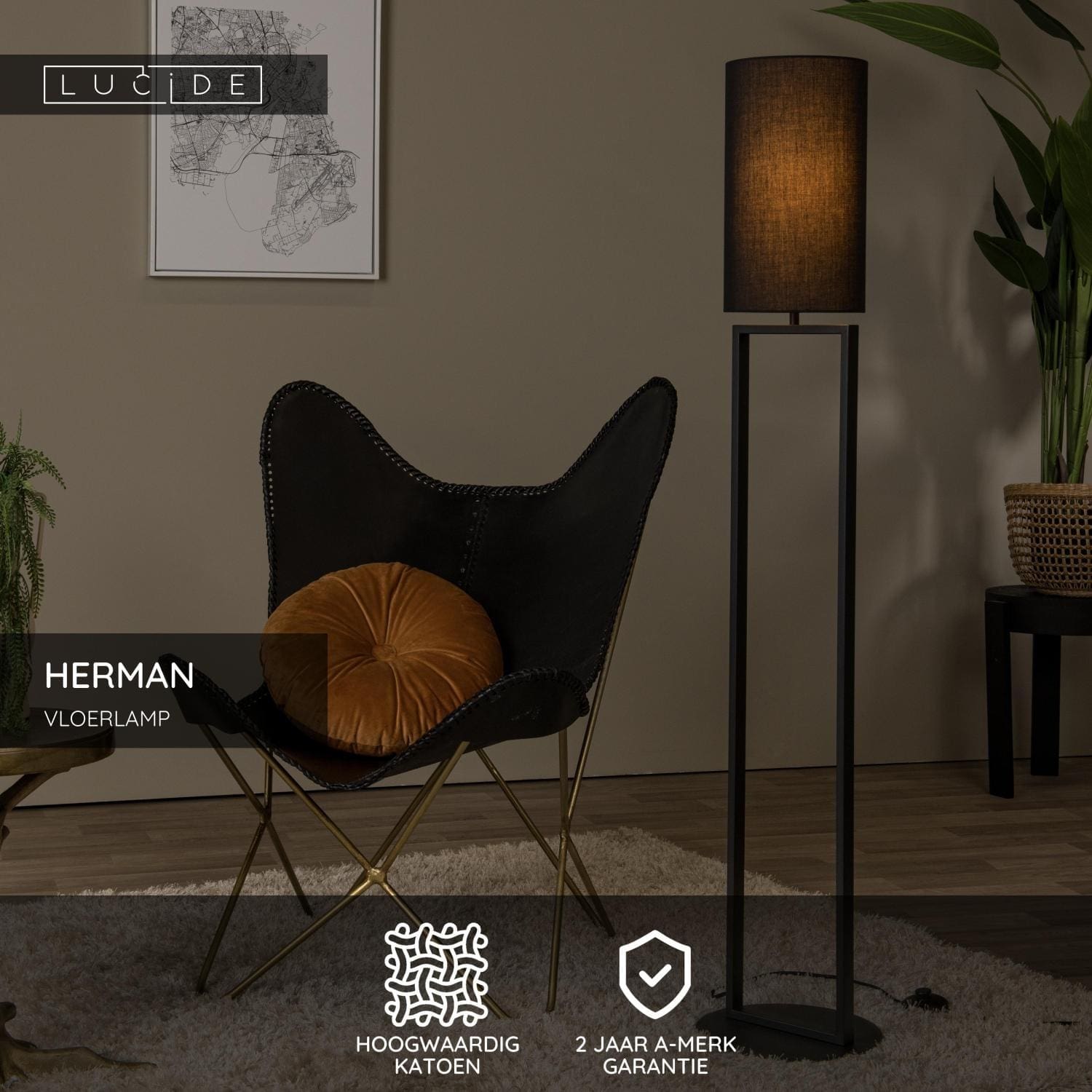 Herman Vloerlamp Ø26 cm - Zwart Lucide Vloerlamp 30762/81/30
