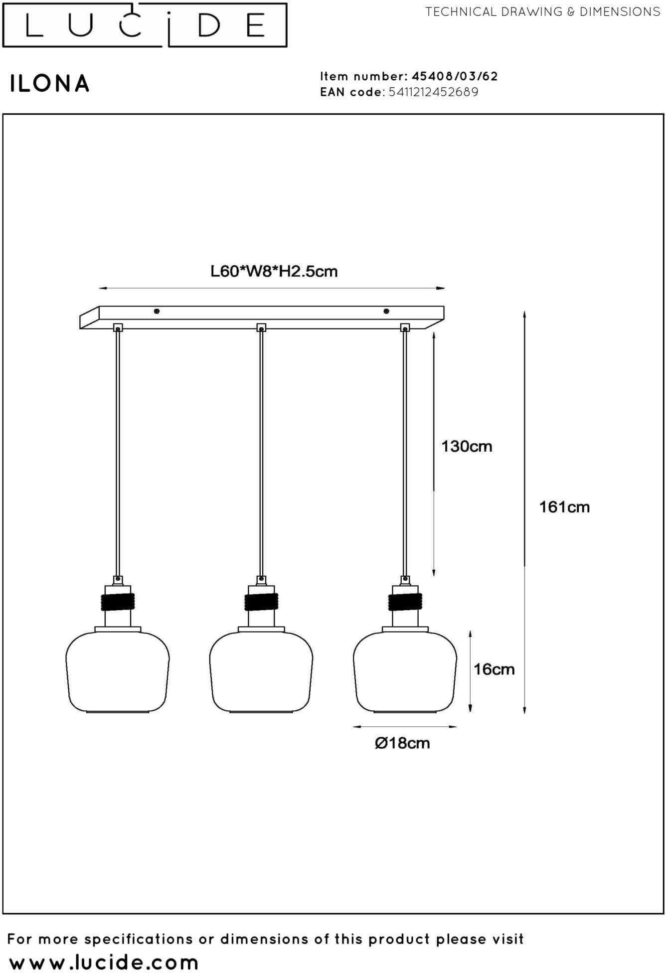 Ilona Hanglamp - Amber Lucide Hanglamp 45408/03/62