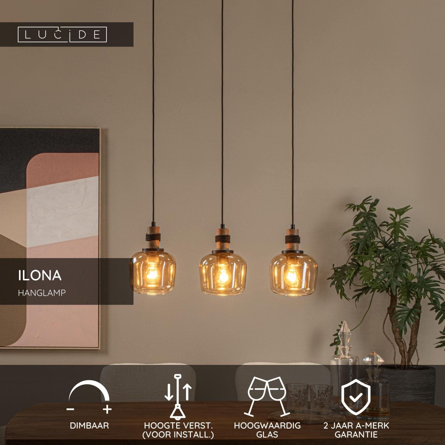 Ilona Hanglamp - Amber Lucide Hanglamp 45408/03/62