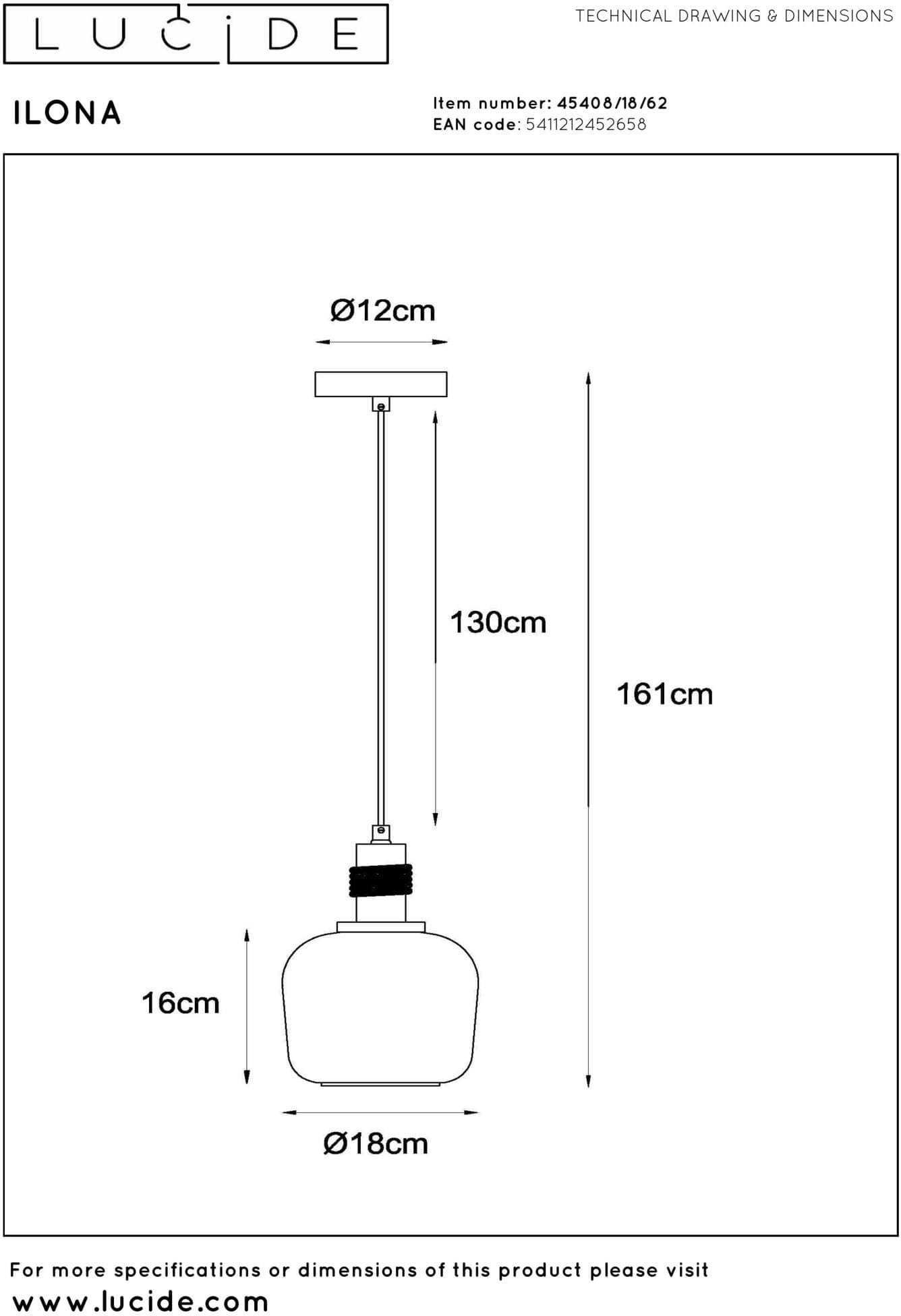 Ilona Hanglamp Ø18 cm - Amber Lucide Hanglamp 45408/18/62
