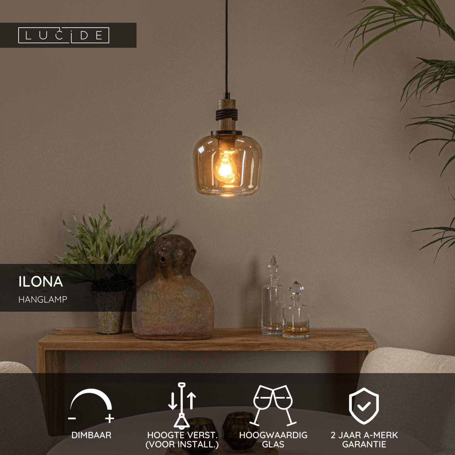 Ilona Hanglamp Ø18 cm - Amber Lucide Hanglamp 45408/18/62