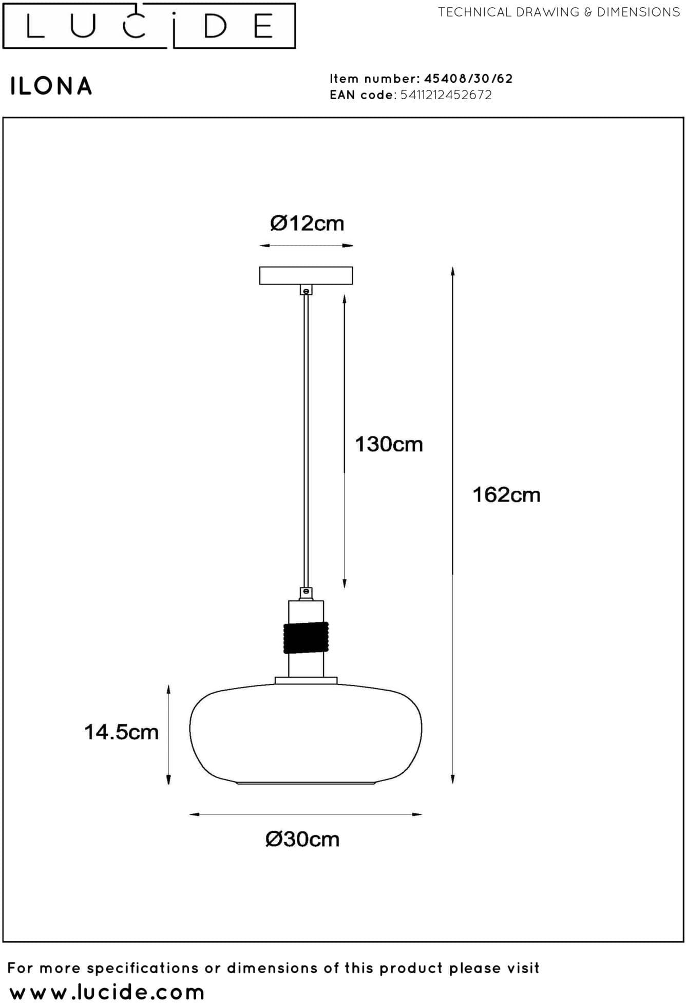 Ilona Hanglamp Ø30 cm - Amber Lucide Hanglamp 45408/30/62