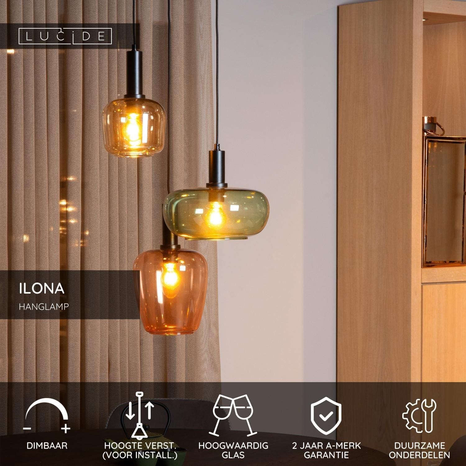 Ilona Hanglamp - Zwart Lucide Hanglamp 45408/13/99