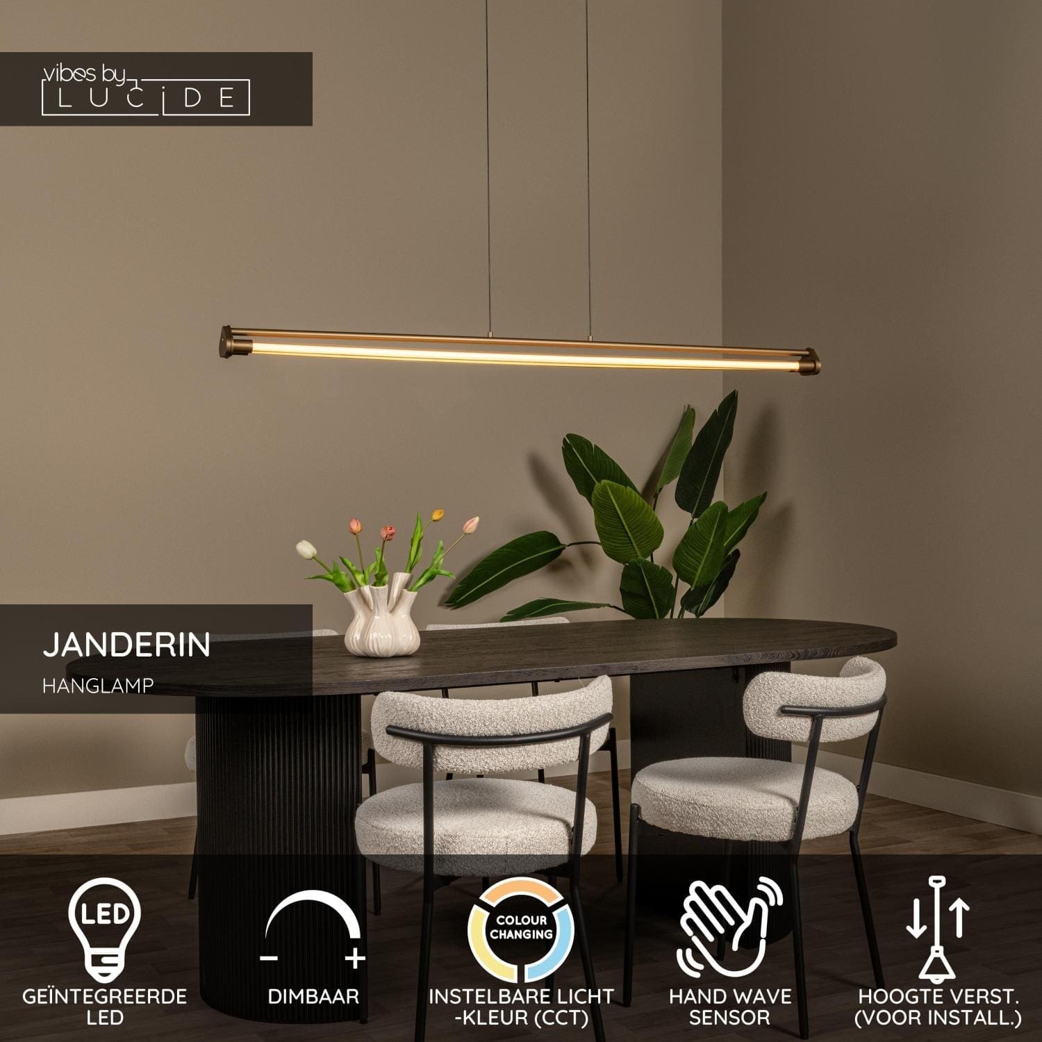 Janderin Hanglamp Led Dimb. Cct 2x16,5w 2200k/3300k - Champagne Kleur | Vibes Lucide Hanglamp 24405/34/05