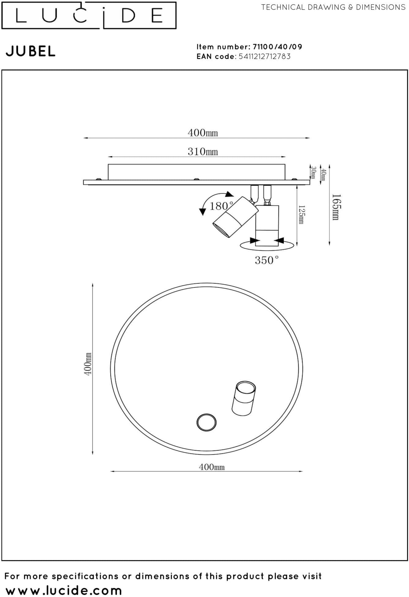 Jubel Plafonnière Ø40 cm Led Cct - Zwart Chroom Lucide Plafondlamp 71100/40/09