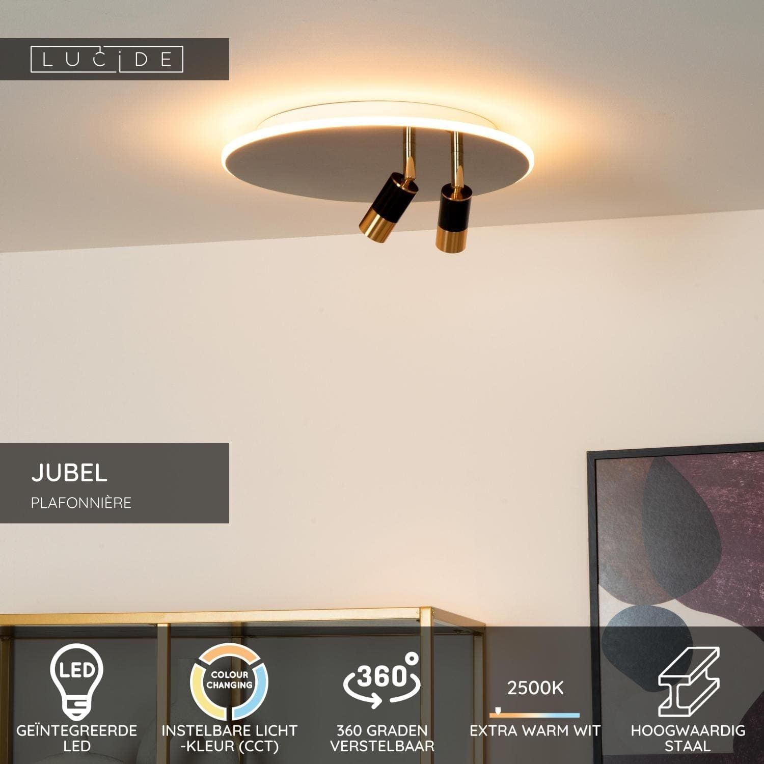Jubel Plafonnière Ø40 cm Led Cct - Zwart Chroom Lucide Plafondlamp 71100/40/09