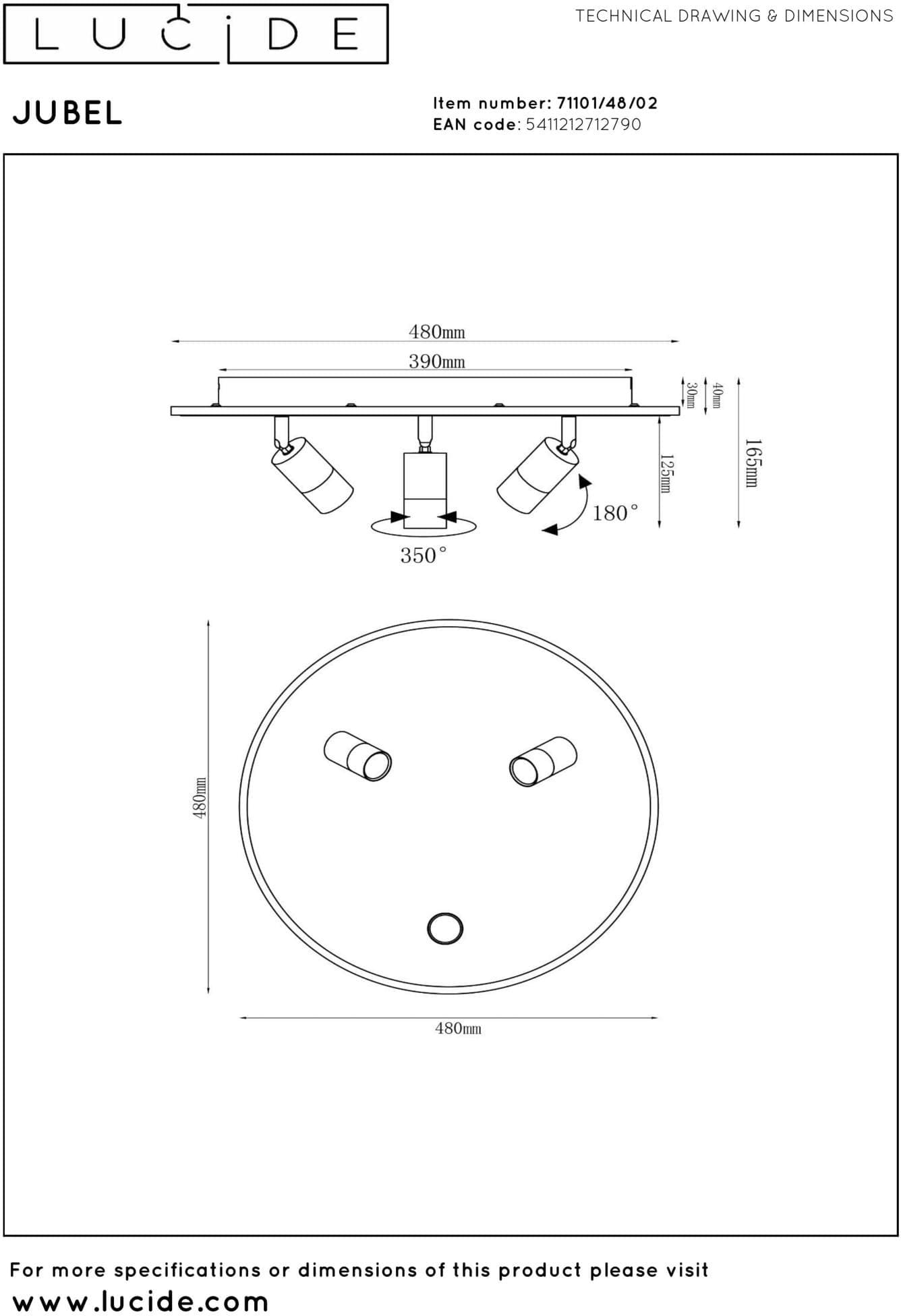 Jubel Plafonnière Ø48 cm Led Cct - Mat Goud / Messing Lucide Plafondlamp 71101/48/02