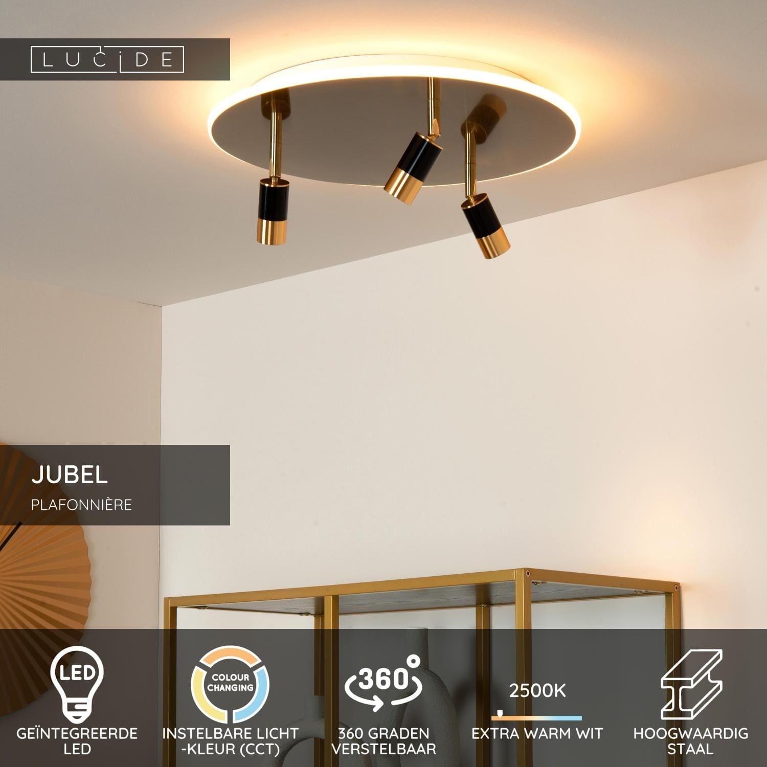 Jubel Plafonnière Ø48 cm Led Cct - Mat Goud / Messing Lucide Plafondlamp 71101/48/02