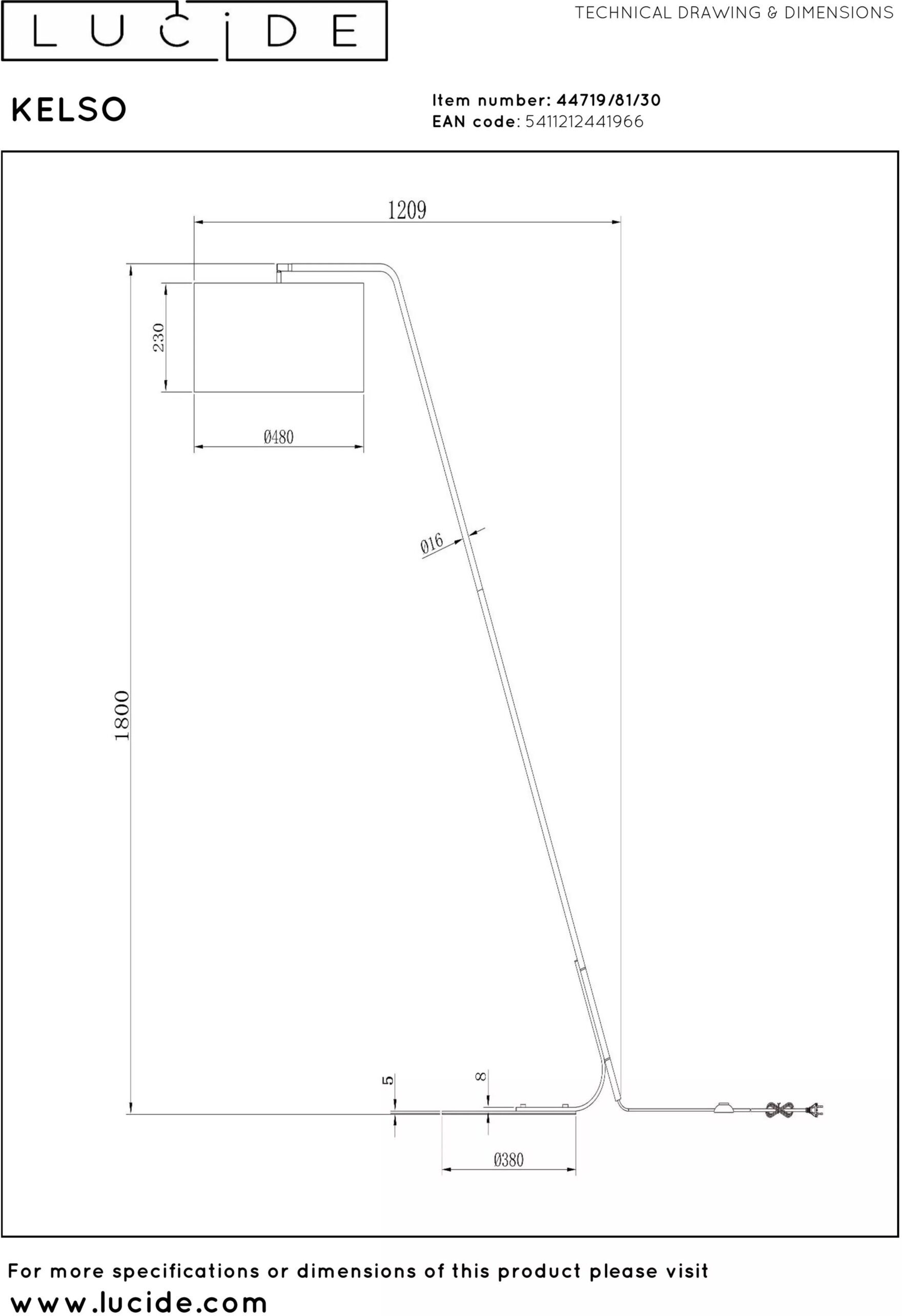 Kelso Vloerlamp - Zwart Lucide Vloerlamp 44719/81/30