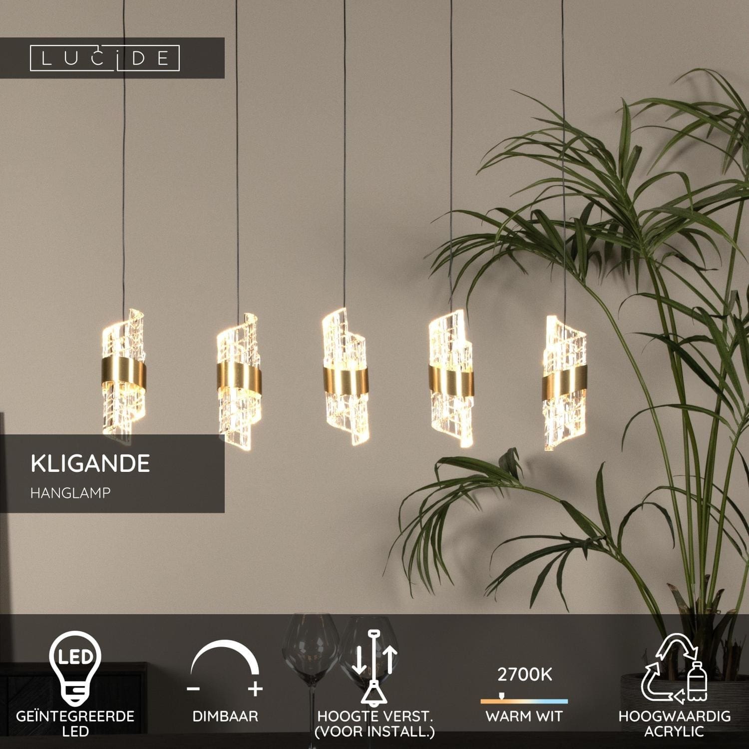 Kligande Hanglamp Led Dimb. - Mat Goud / Messing Lucide Hanglamp 13496/35/02