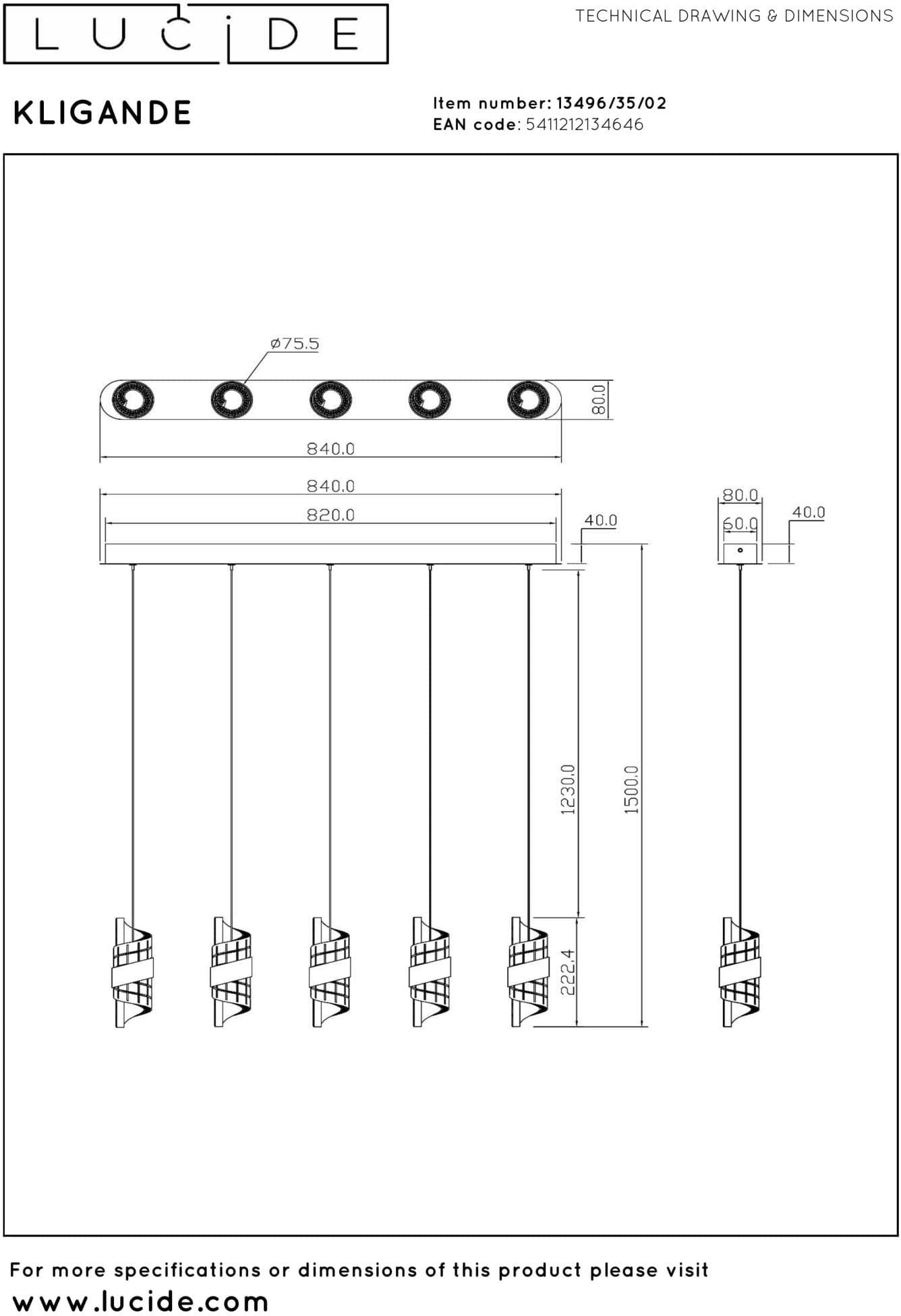 Kligande Hanglamp Led Dimb. - Mat Goud / Messing Lucide Hanglamp 13496/35/02