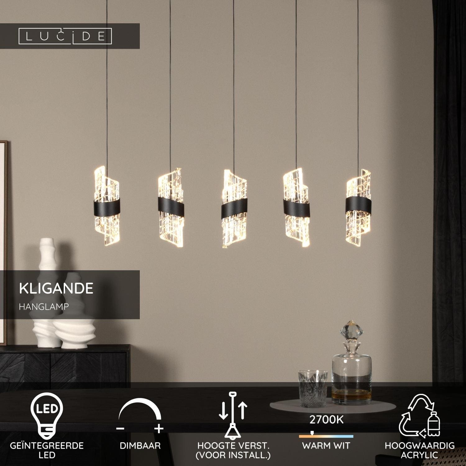 Kligande Hanglamp Led Dimb. - Zwart Lucide Hanglamp 13496/35/30