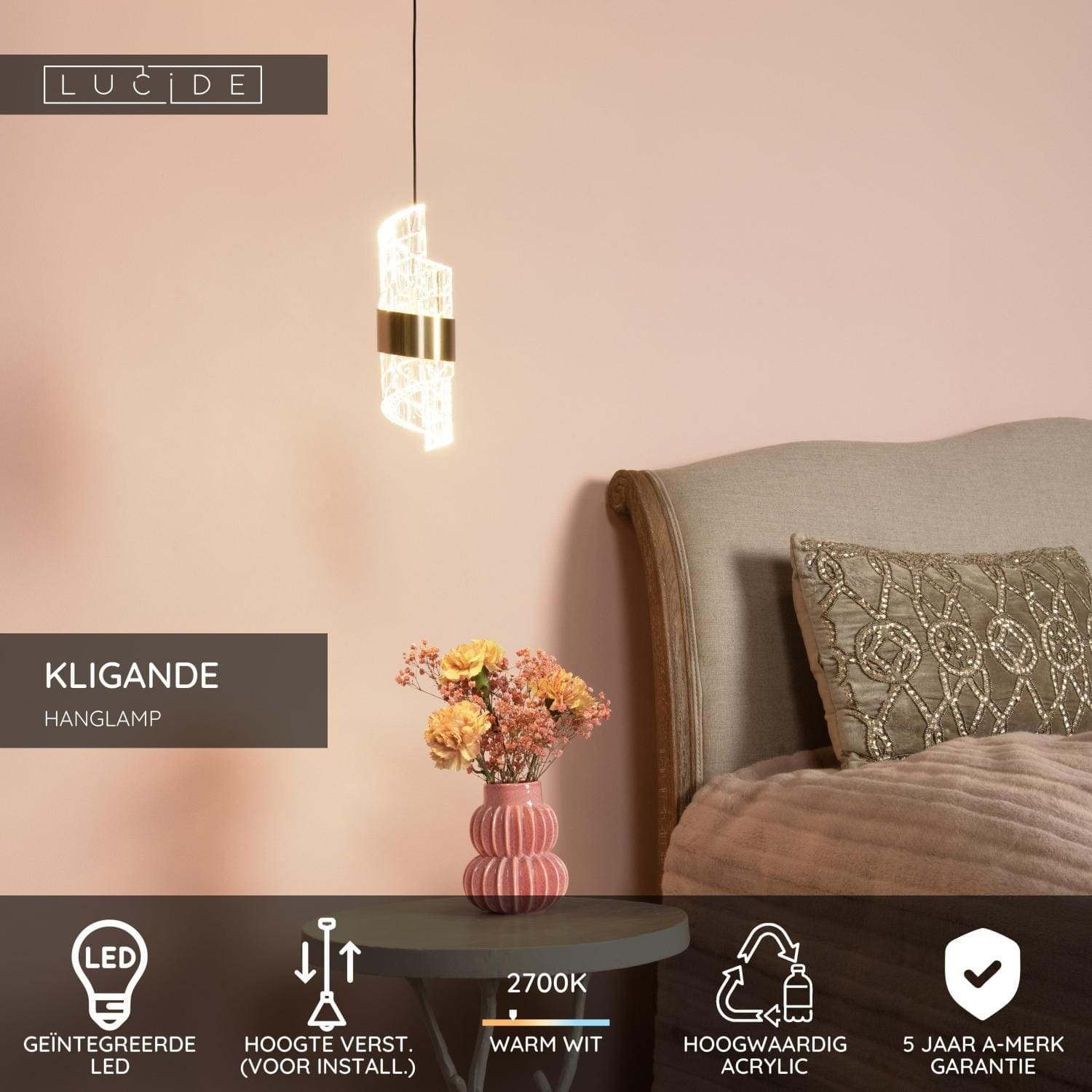 Kligande Hanglamp Ø13 cm Led - Mat Goud / Messing Lucide Hanglamp 13496/07/02