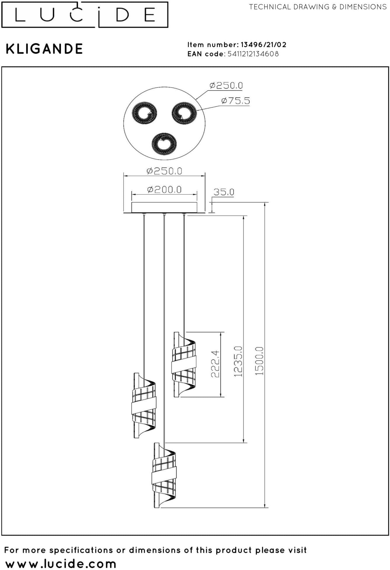 Kligande Hanglamp Ø25 cm Led Dimb. - Mat Goud / Messing Lucide Hanglamp 13496/21/02