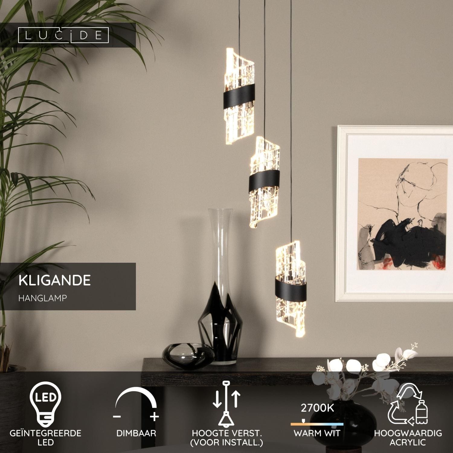 Kligande Hanglamp Ø25 cm Led Dimb. - Zwart Lucide Hanglamp 13496/21/30