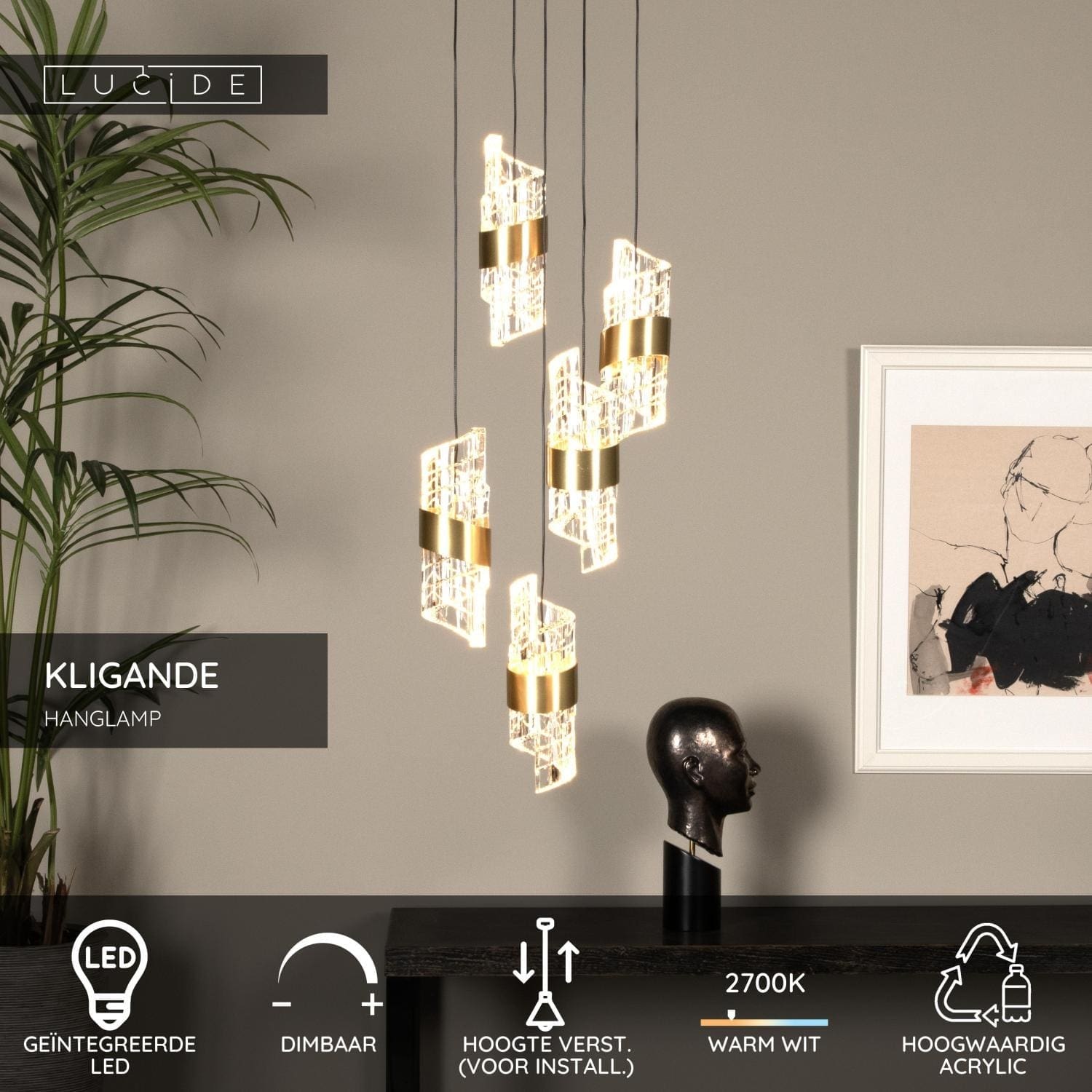 Kligande Hanglamp Ø30 cm Led Dimb. - Mat Goud / Messing Lucide Hanglamp 13496/36/02