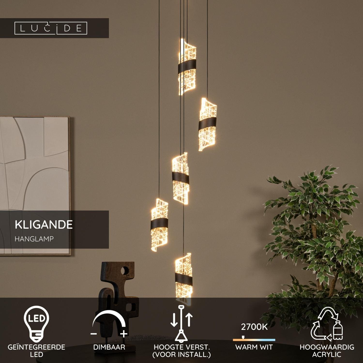 Kligande Hanglamp Ø30 cm Led Dimb. - Zwart Lucide Hanglamp 13496/36/30