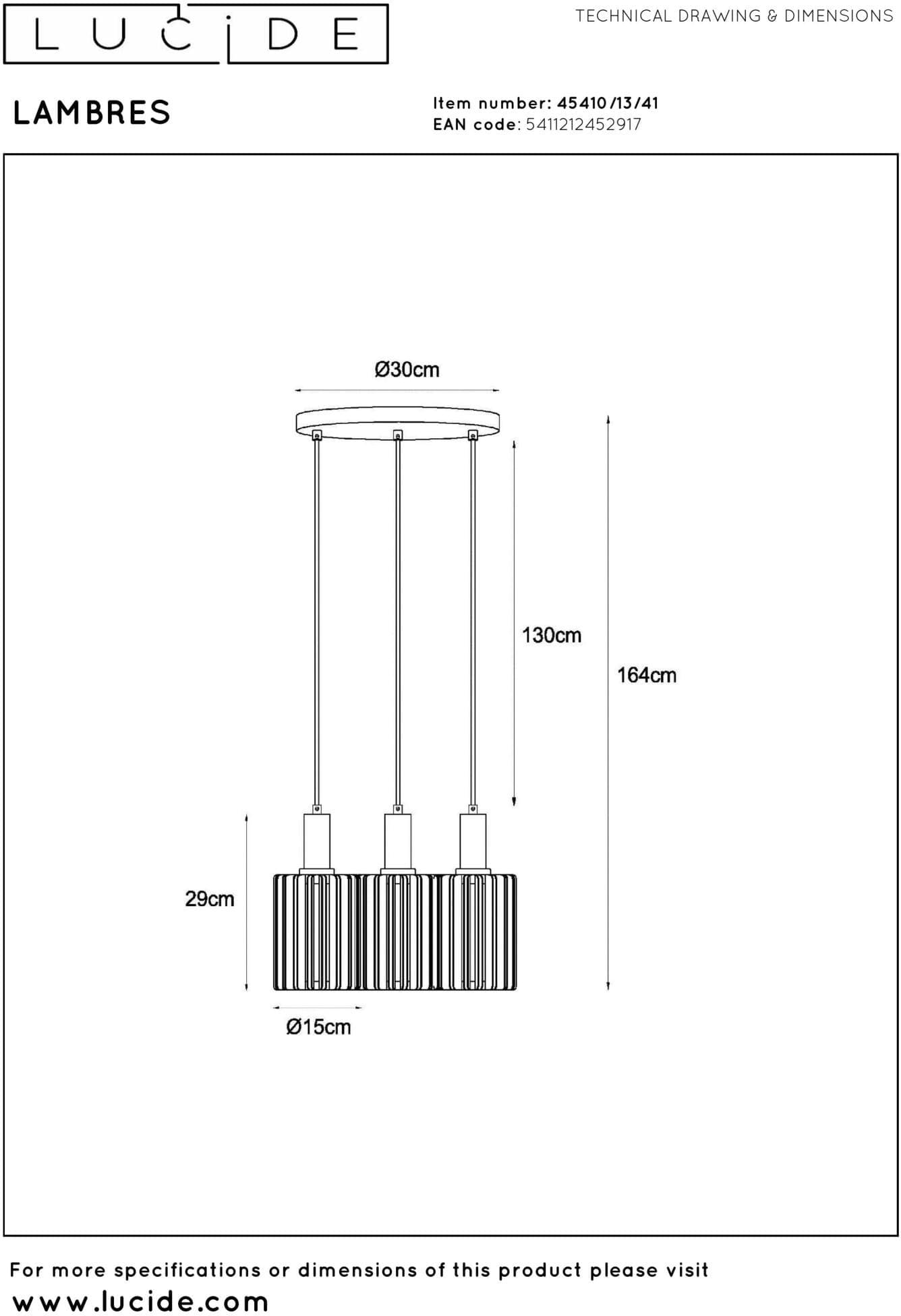 Lambres Hanglamp - Taupe Lucide Hanglamp 45410/13/41