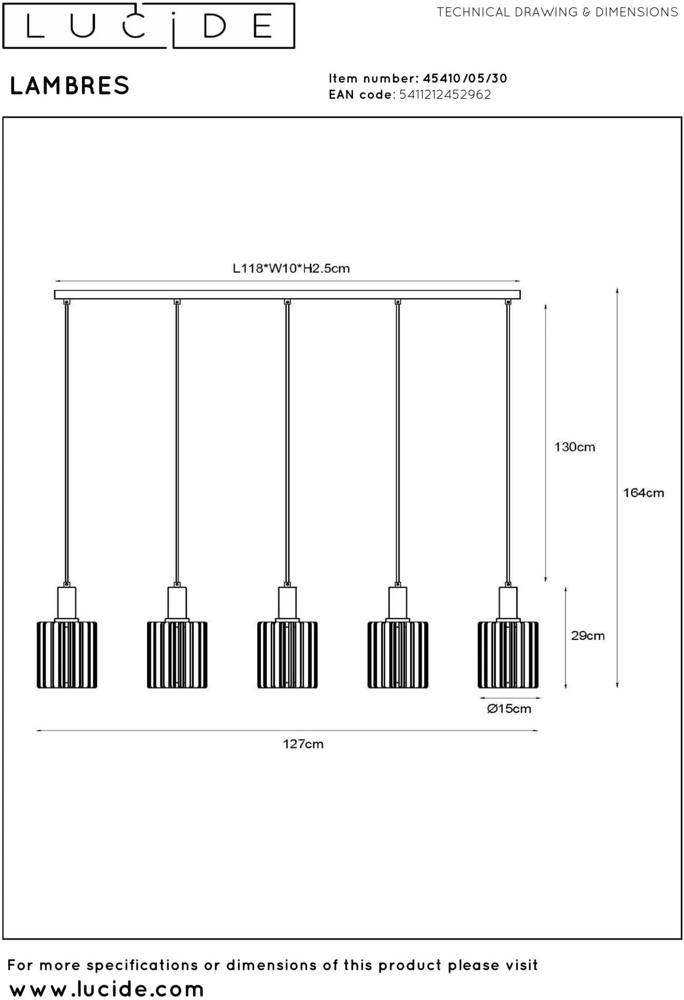Lambres Hanglamp - Zwart Lucide Hanglamp 45410/05/30