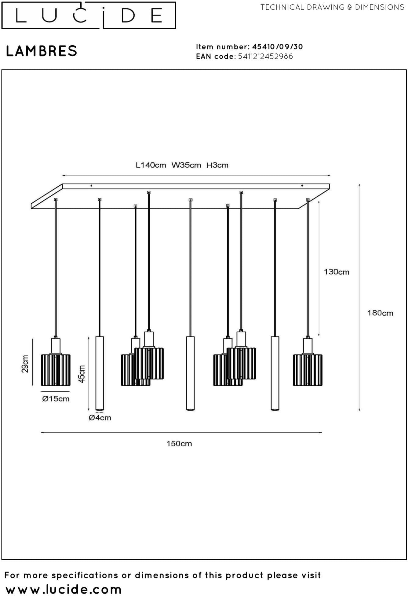 Lambres Hanglamp - Zwart Lucide Hanglamp 45410/09/30